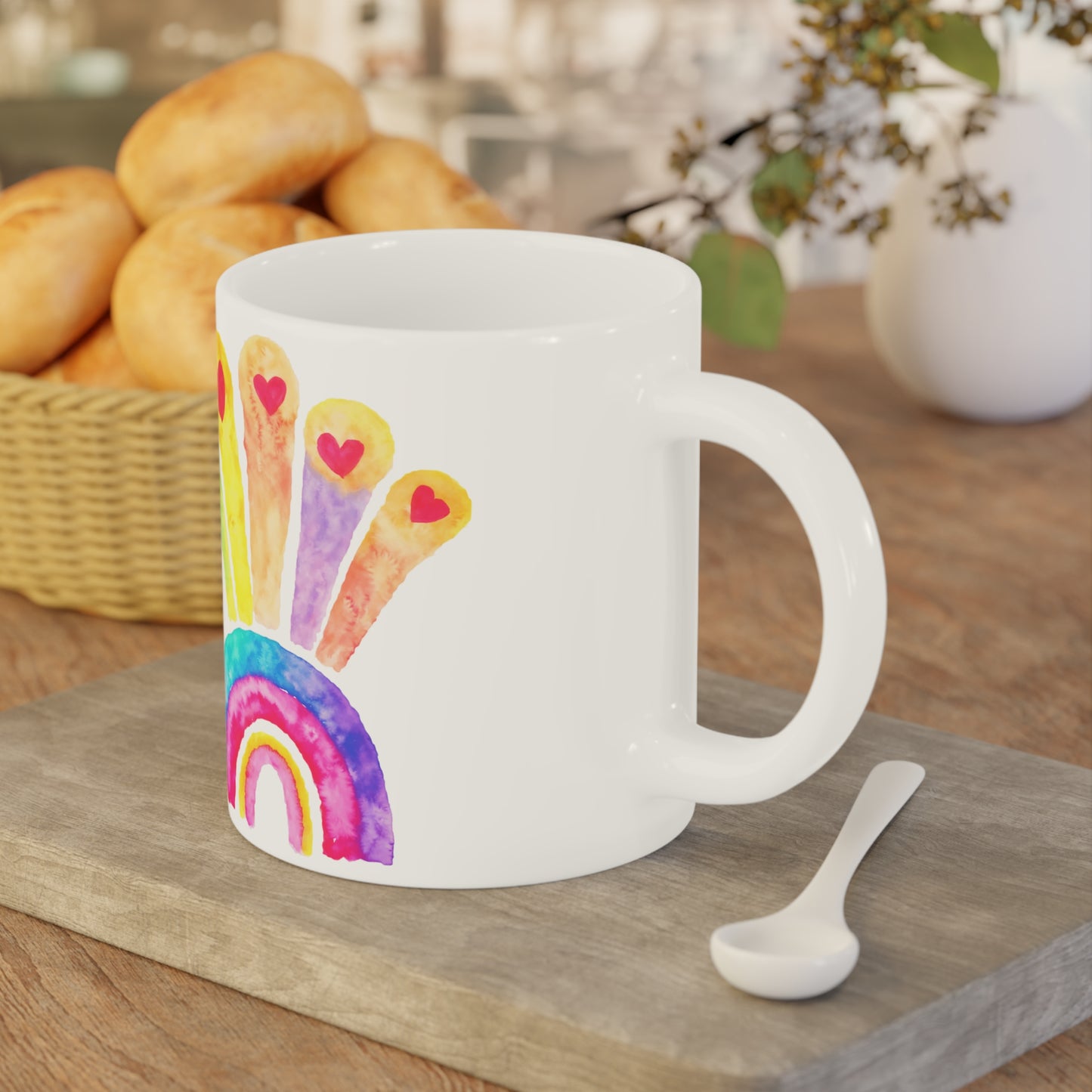 Kids Drawing Rainbow and Hearts Drawing Ceramic Mugs (11oz\15oz\20oz)