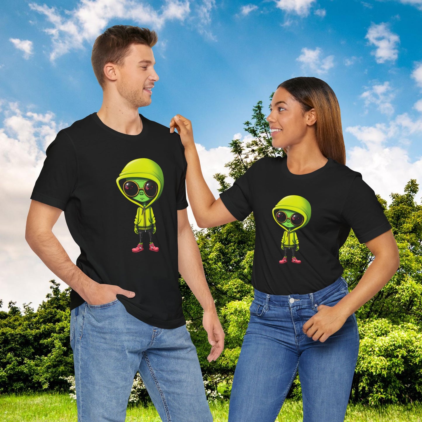 Hip Hop Alien with Grandma's Crew Personalized on Back Unisex Jersey Short Sleeve Tee