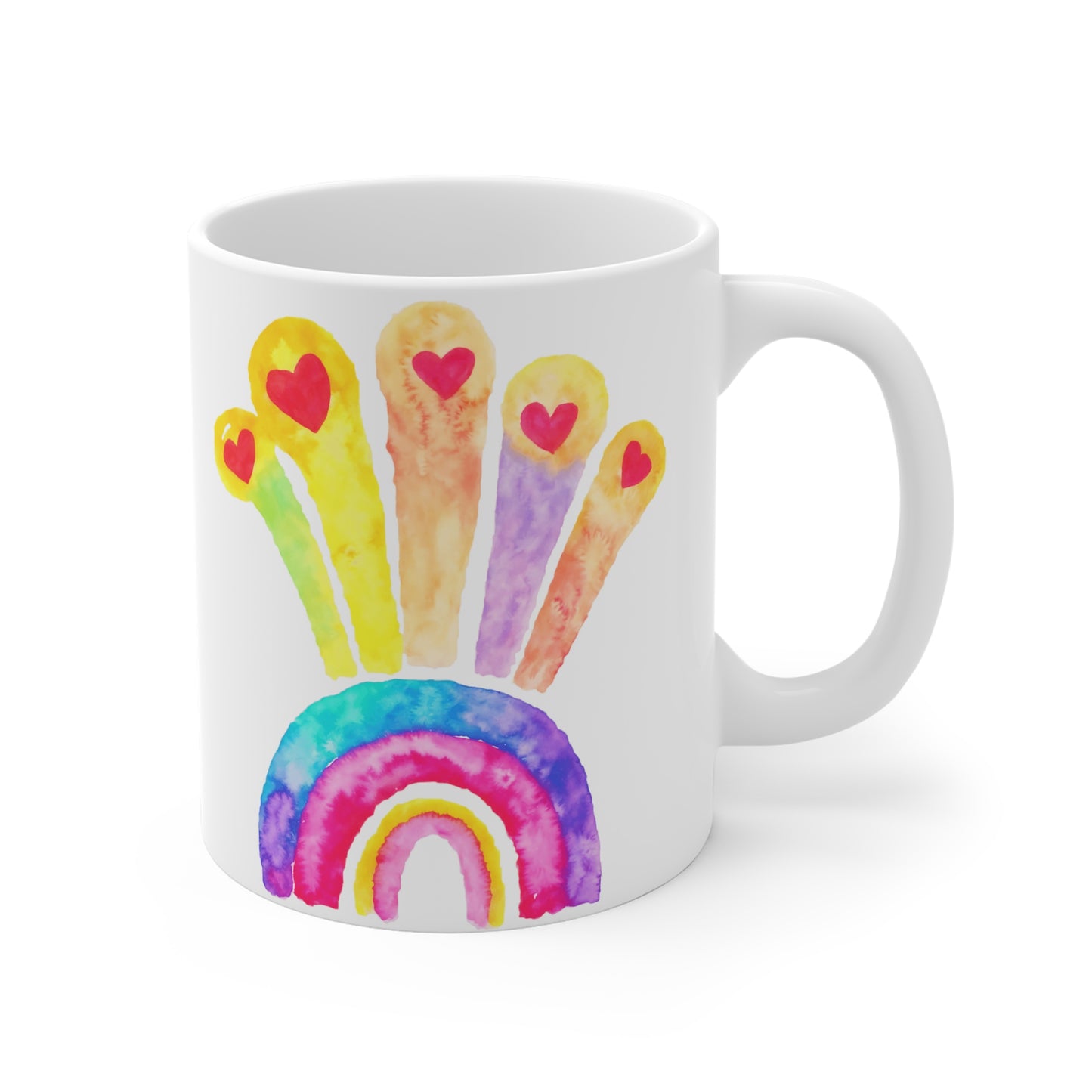 Kids Drawing Rainbow and Hearts Drawing Ceramic Mugs (11oz\15oz\20oz)