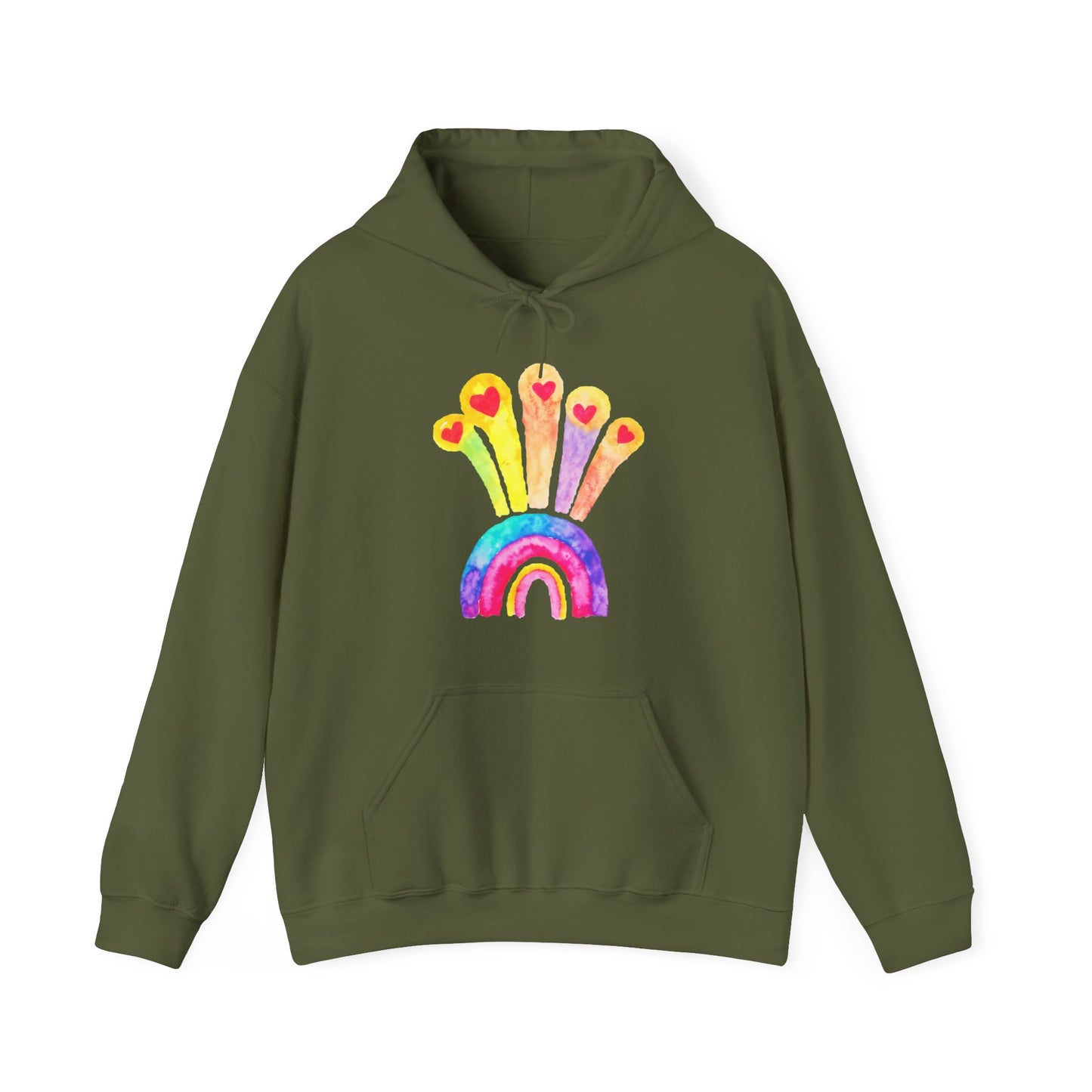 Kids Drawing Rainbow and Hearts Unisex Heavy Blend™ Hooded Sweatshirt