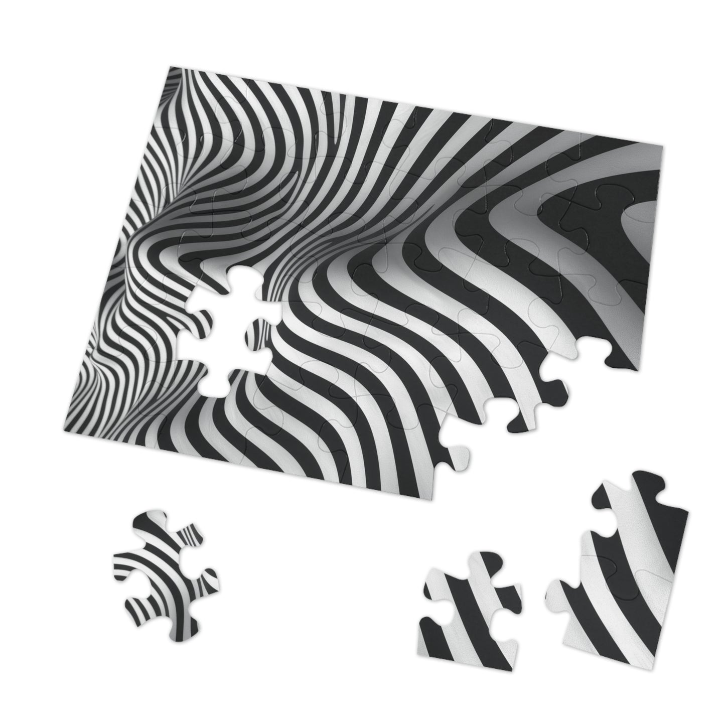 Black and White Wave Pattern Jigsaw Puzzle (30, 110, 252, 500,1000-Piece)