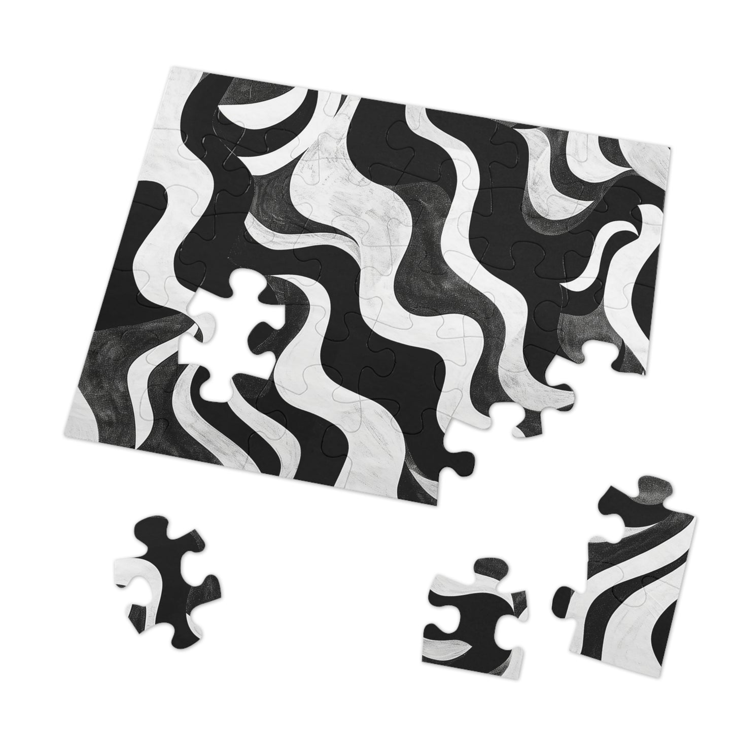 Black and White Waves Jigsaw Puzzle (30, 110, 252, 500,1000-Piece)