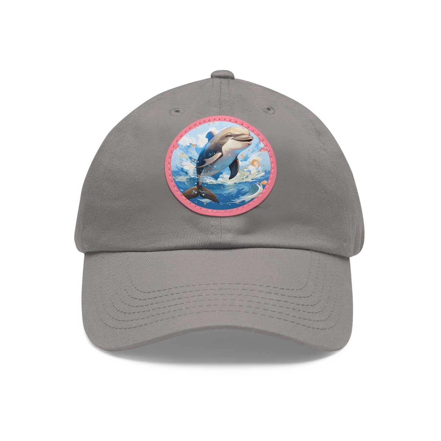 Happy Dolphin Dad Hat with Leather Patch (Round)