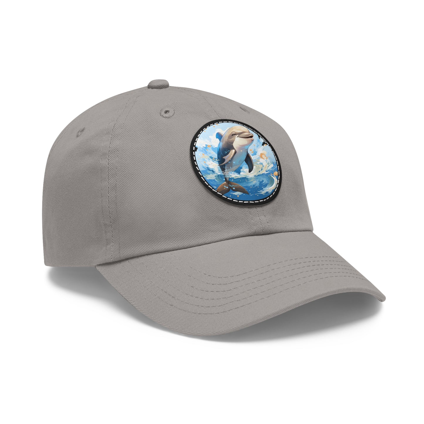 Happy Dolphin Dad Hat with Leather Patch (Round)