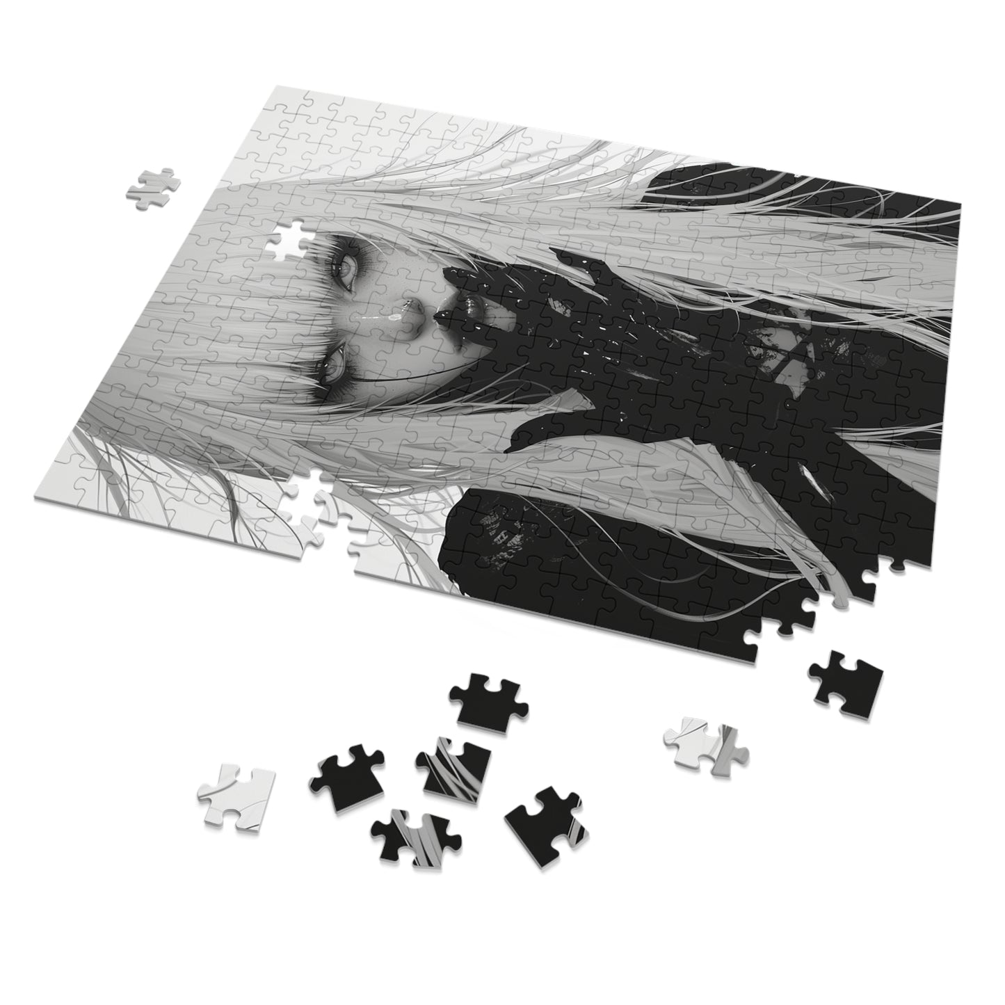 Black and White Anime Female Jigsaw Puzzle (30, 110, 252, 500,1000-Piece)