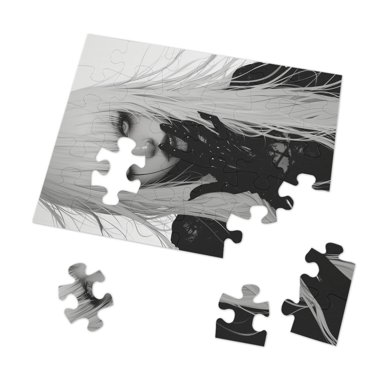 Black and White Anime Female Jigsaw Puzzle (30, 110, 252, 500,1000-Piece)