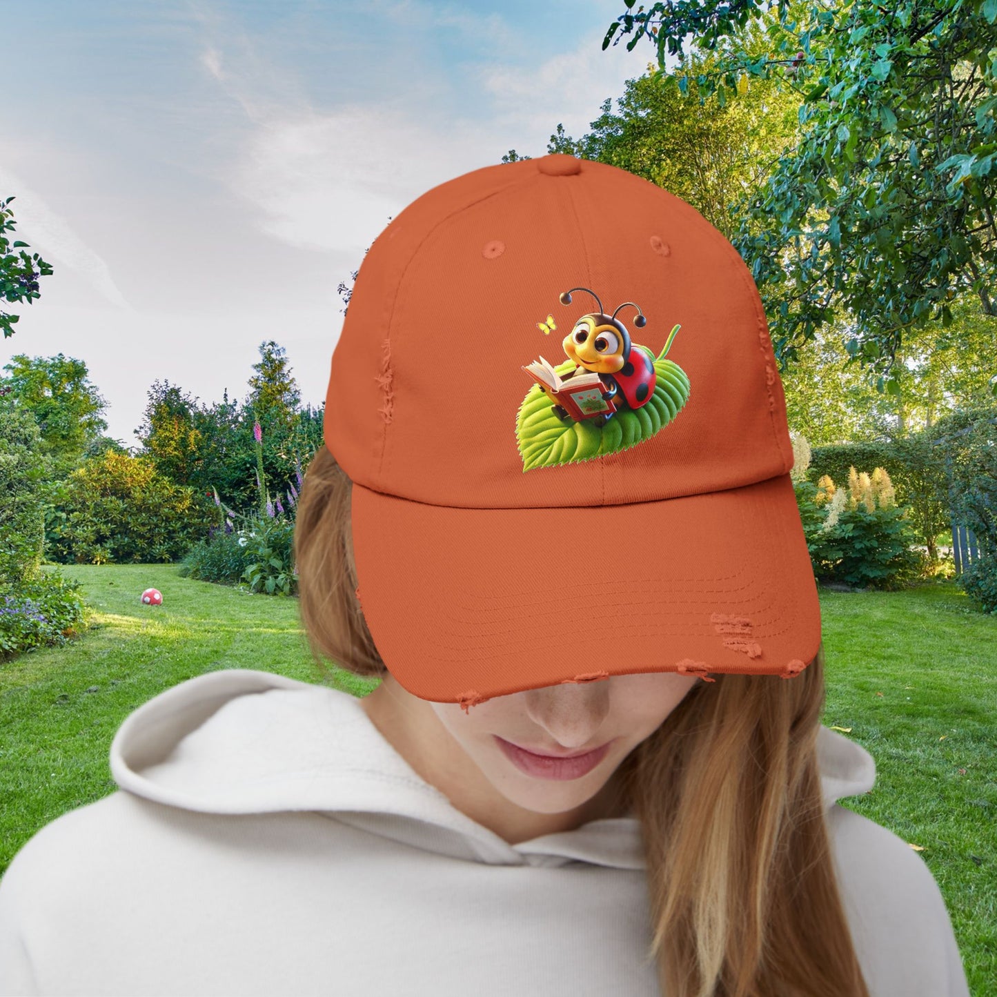 The Ladybug Reading Her Book Distressed Cap - Unisex