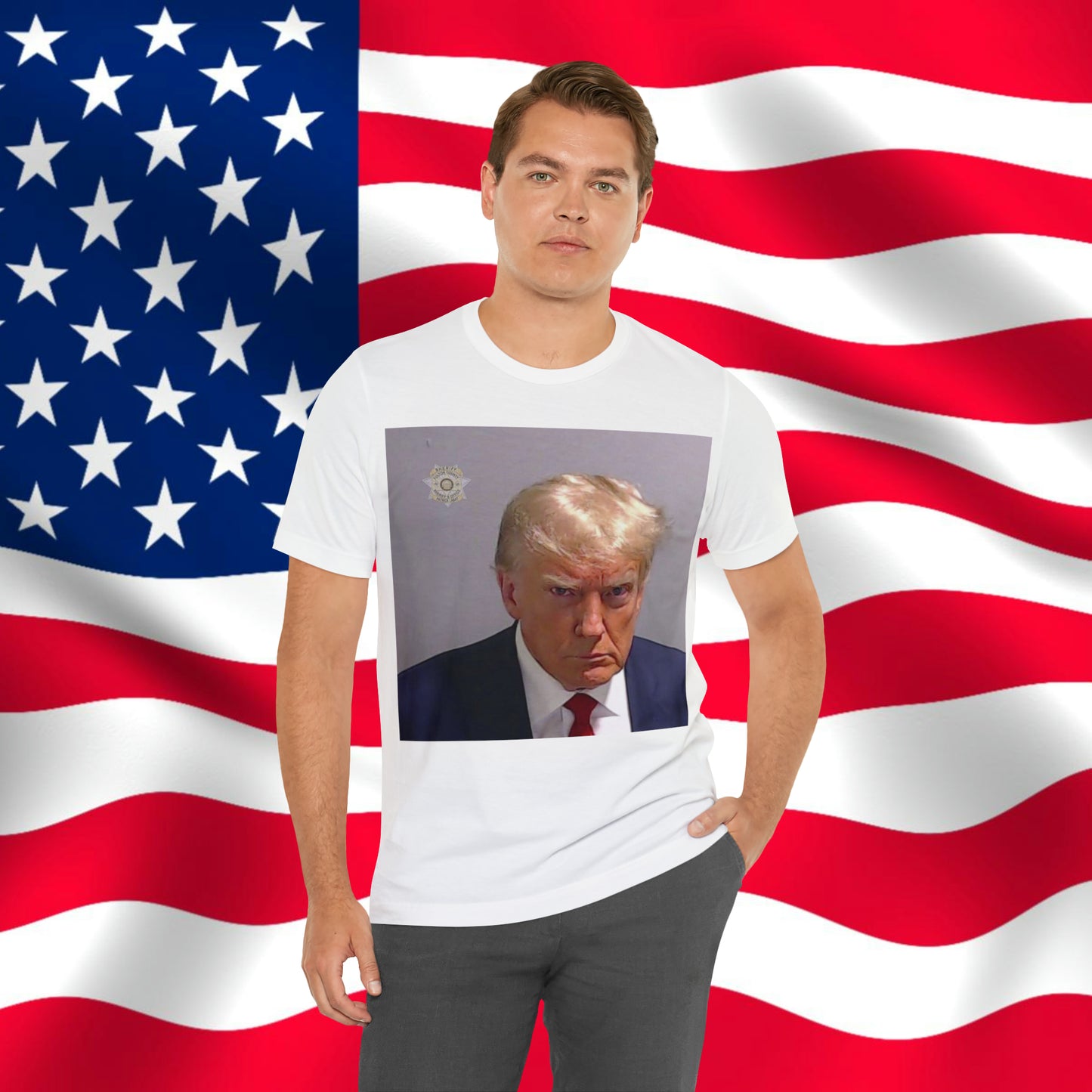 Trump Mug Shot Unisex Jersey Short Sleeve Tee