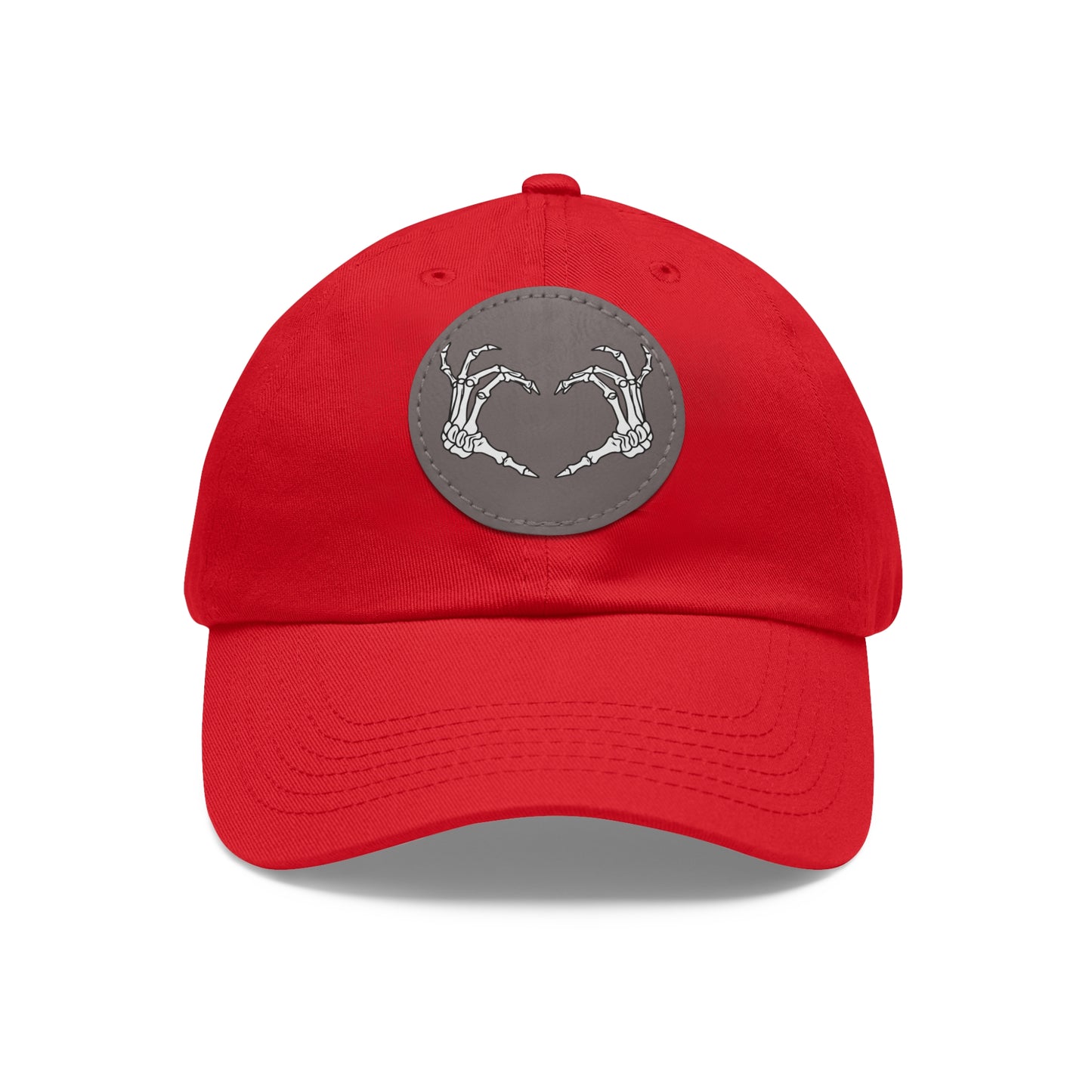 Skeleton Heart Hands Embroidery Dad Hat with Leather Patch (Round)