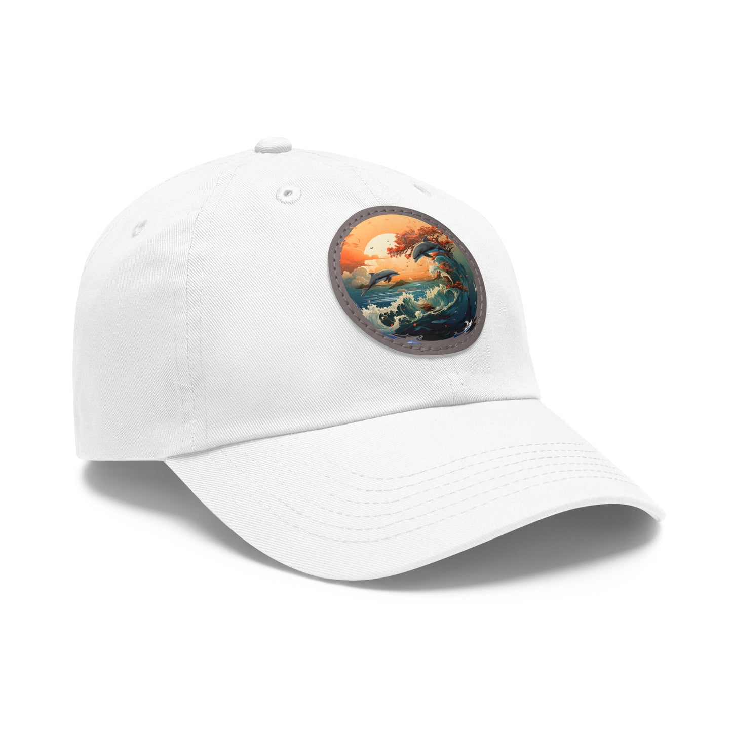 Sunset Dolphins Leather Patch (Round)