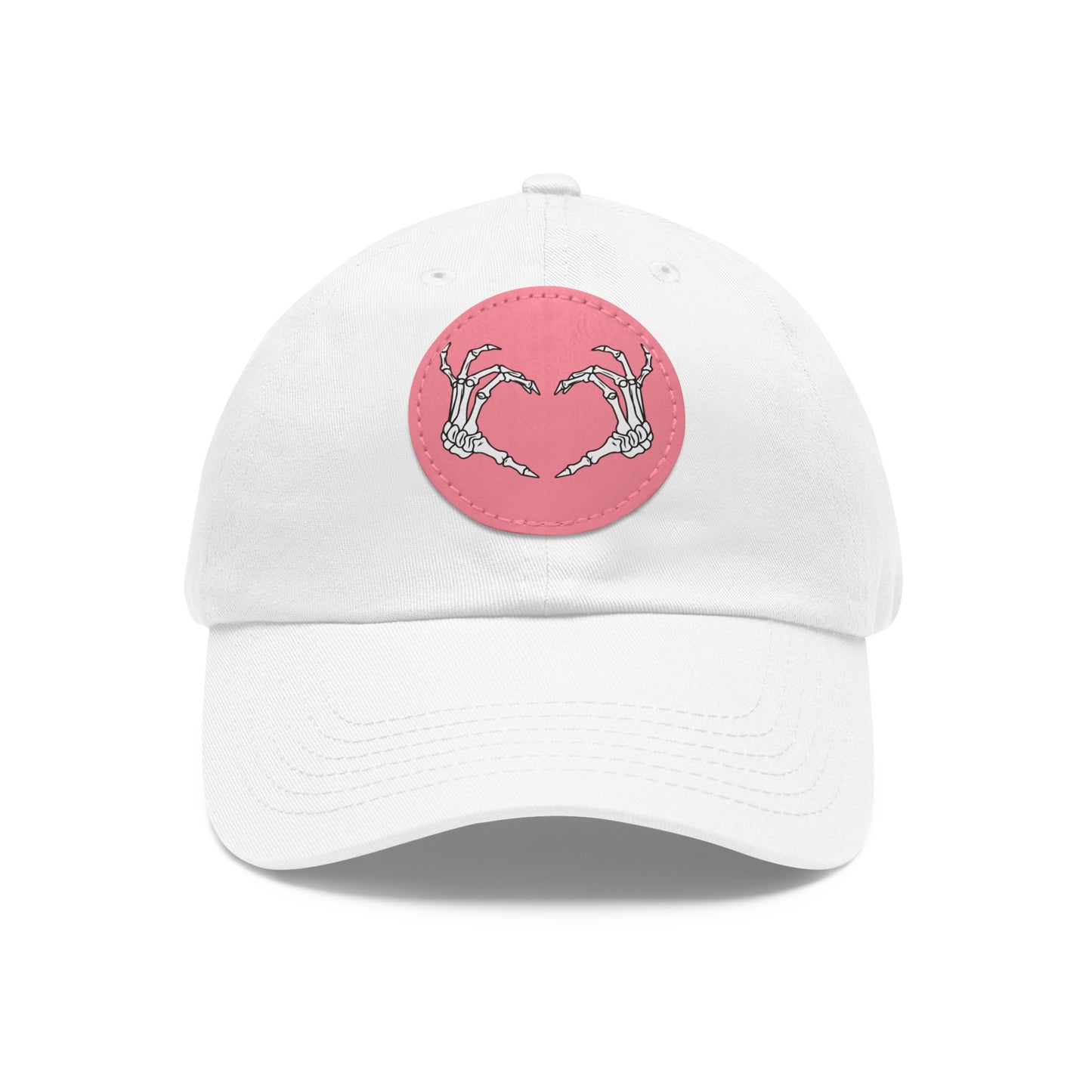Skeleton Heart Hands Embroidery Dad Hat with Leather Patch (Round)