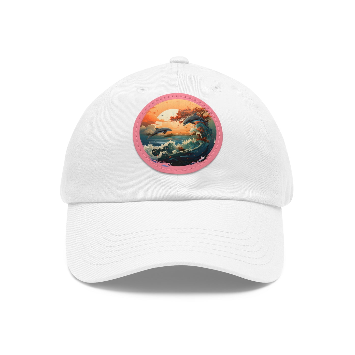 Sunset Dolphins Leather Patch (Round)