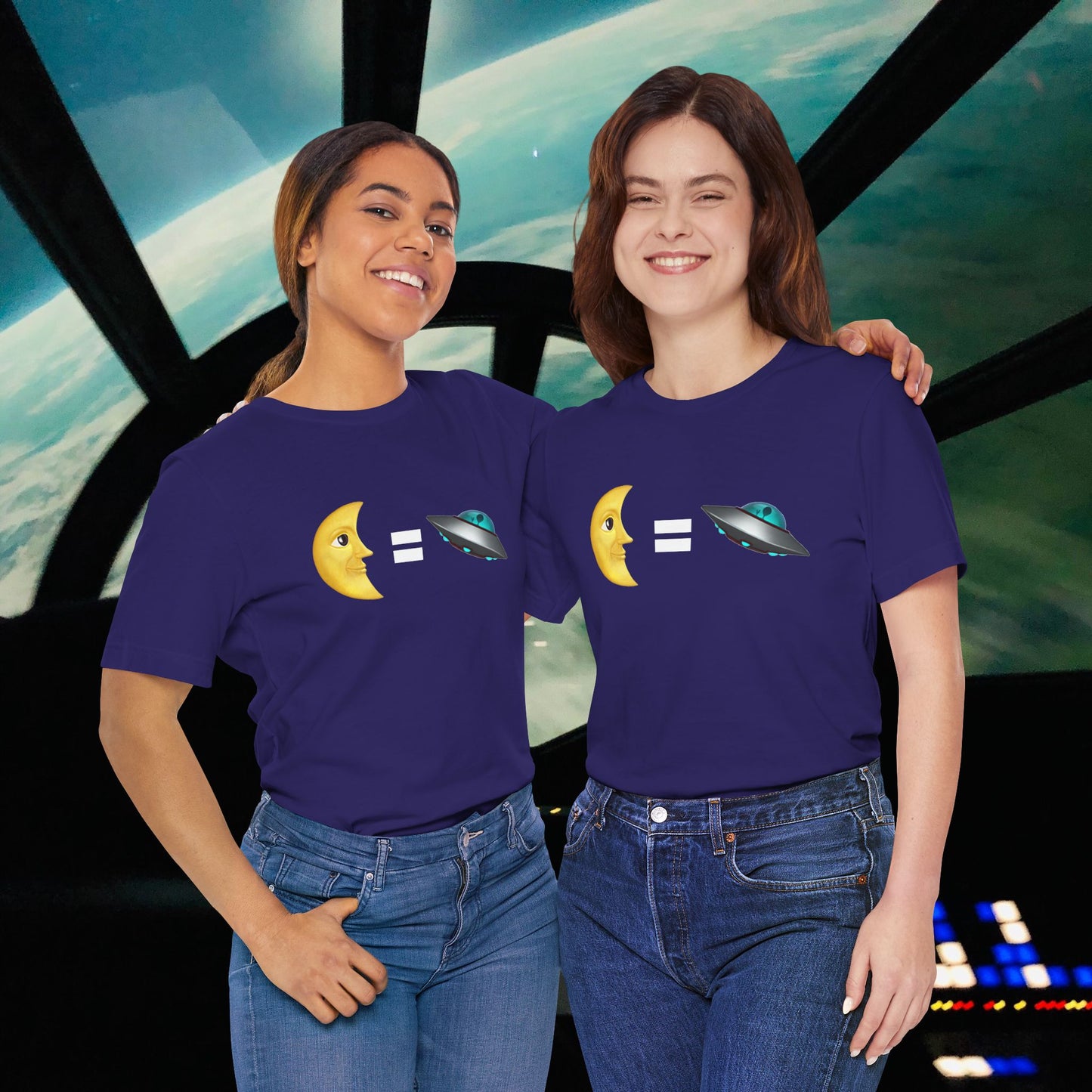 Moon = Alien Spaceship Unisex Jersey Tee