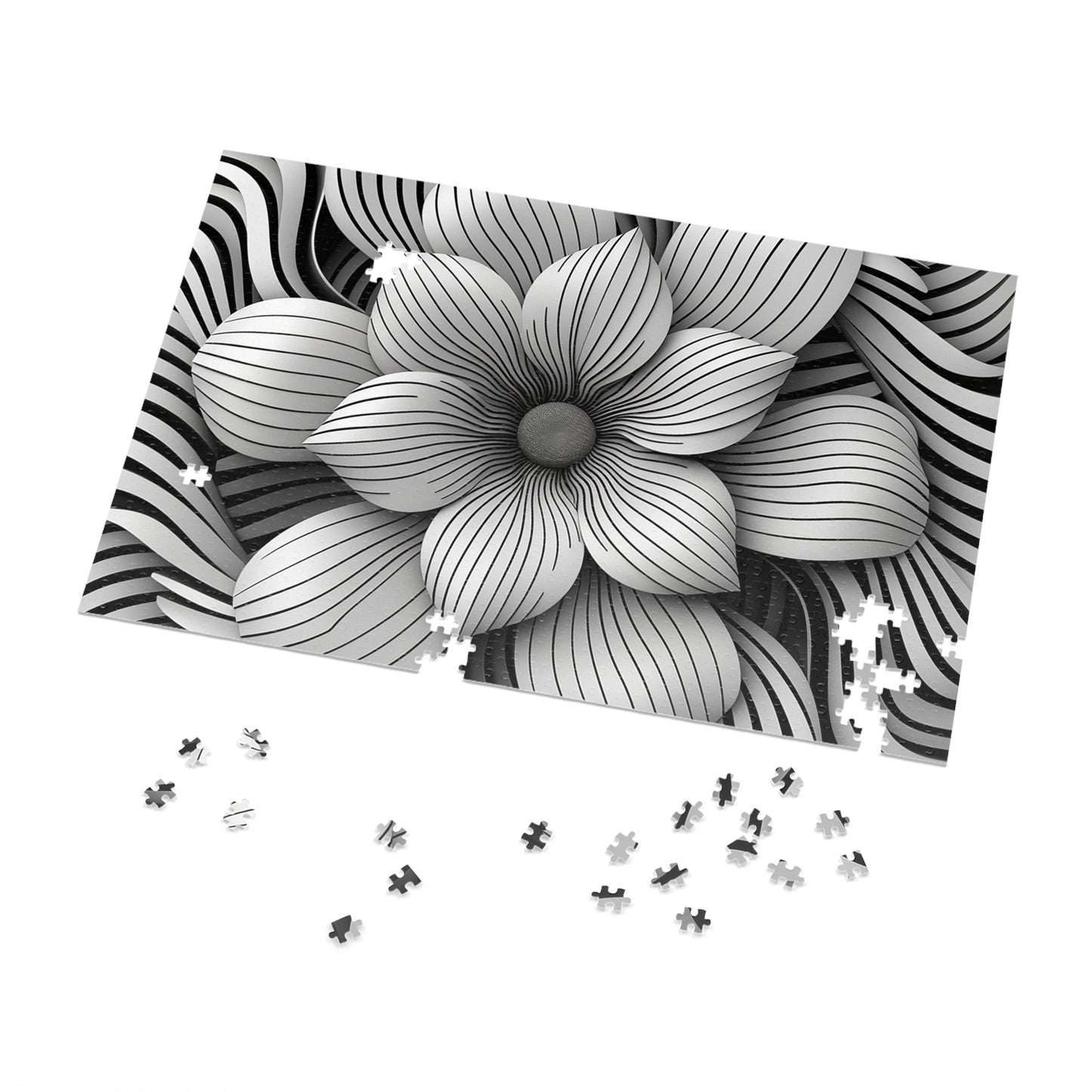 Black and White Flower Drawing Jigsaw Puzzle (30, 110, 252, 500,1000-Piece)