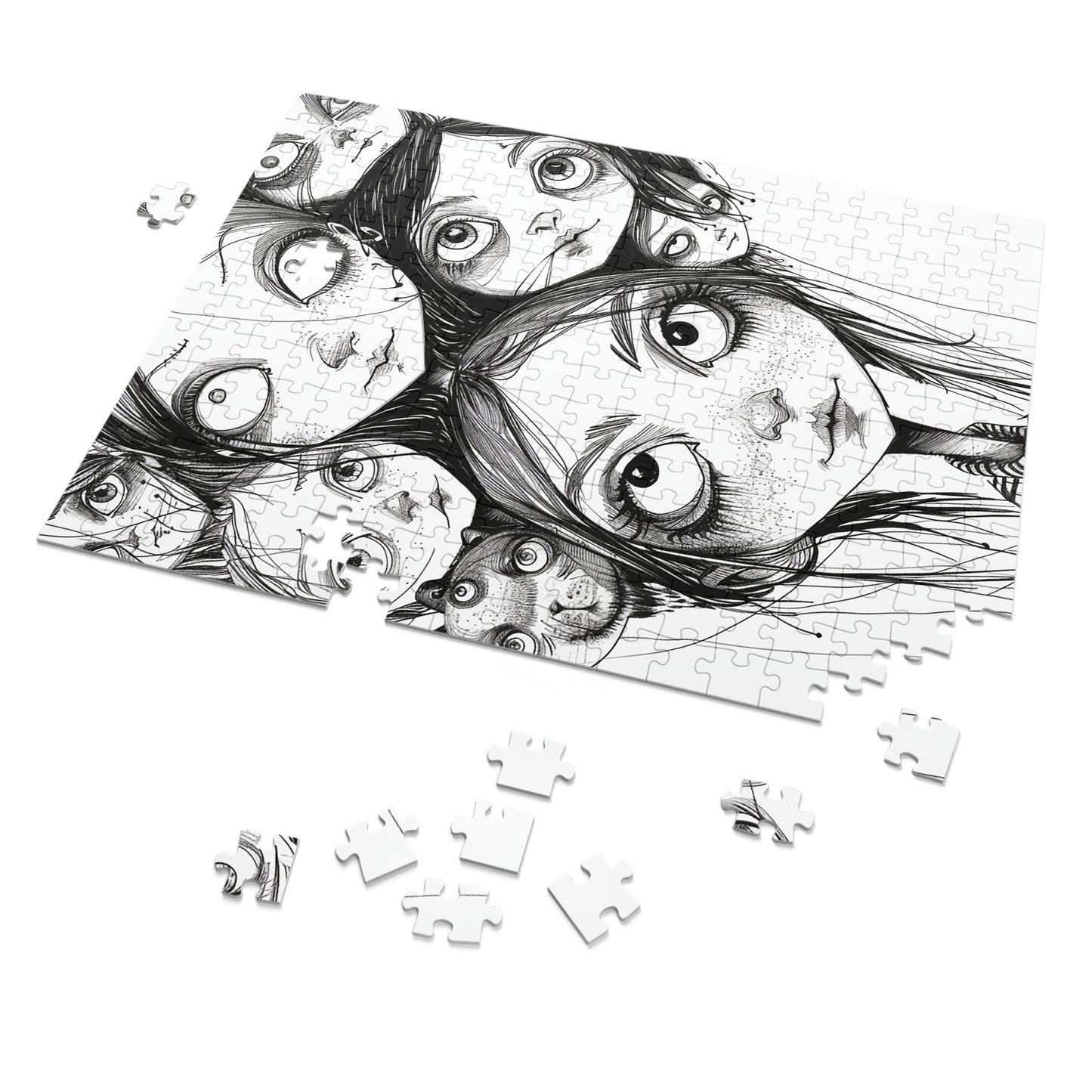Black and White Multiple Personality Drawing Jigsaw Puzzle (30, 110, 252, 500,1000-Piece)