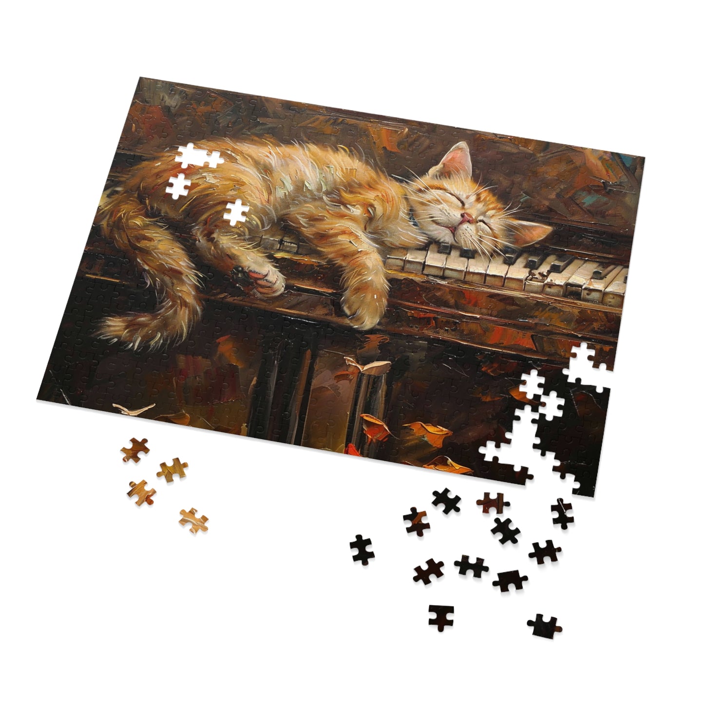 Sleeping Kitty on an Antique Piano Jigsaw Puzzle (30, 110, 252, 500,1000-Piece)