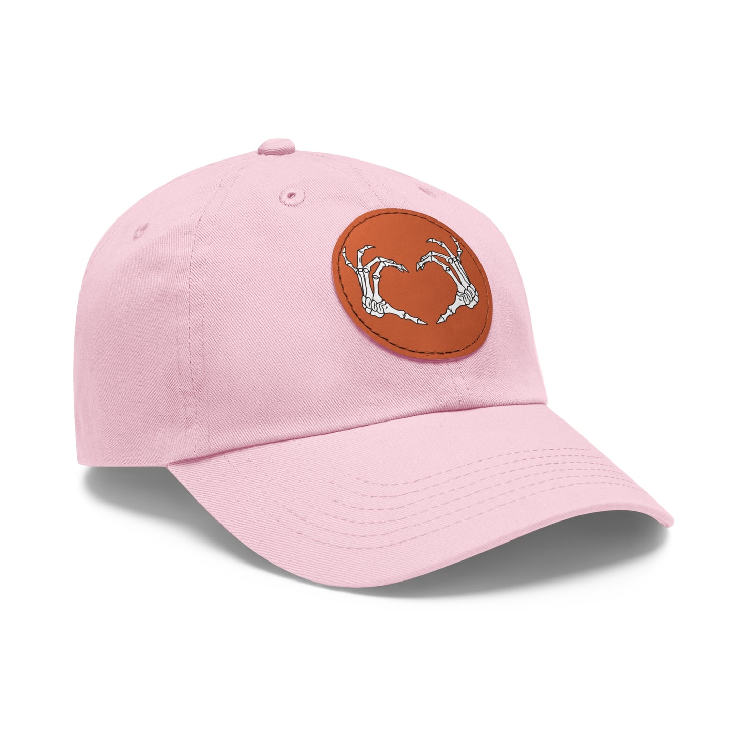 Skeleton Heart Hands Embroidery Dad Hat with Leather Patch (Round)