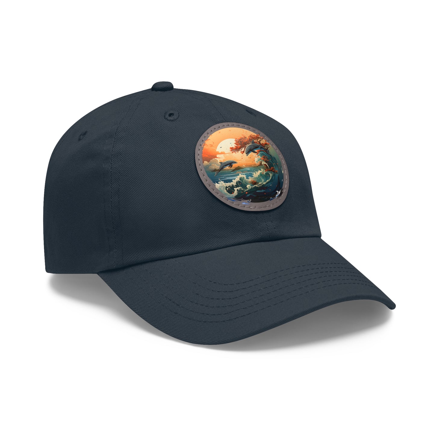 Sunset Dolphins Leather Patch (Round)