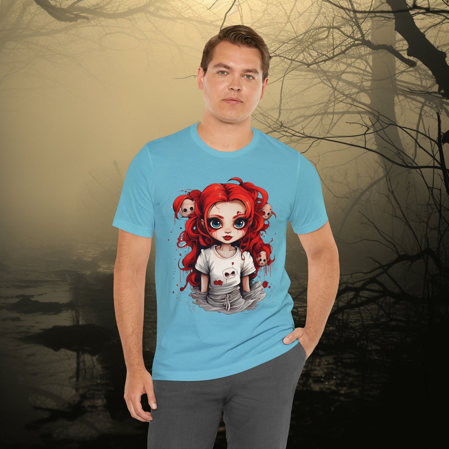 Creepy Doll Halloween Unisex Jersey Short Sleeve Tee