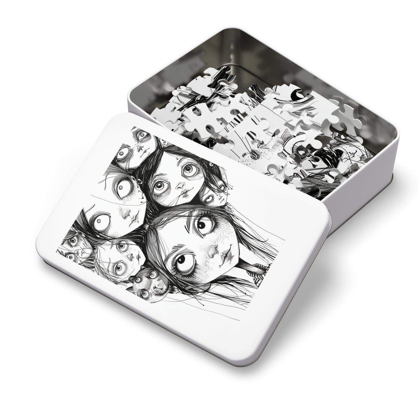 Black and White Multiple Personality Drawing Jigsaw Puzzle (30, 110, 252, 500,1000-Piece)