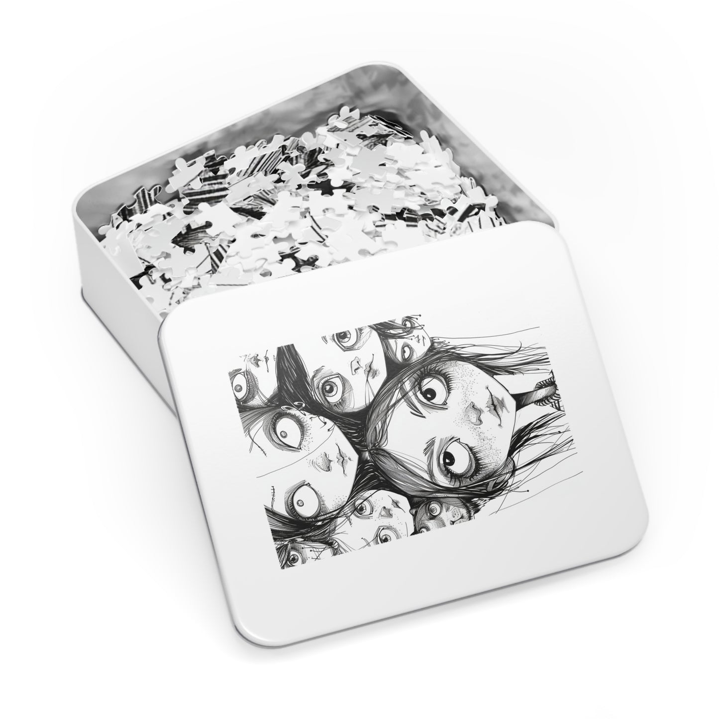 Black and White Multiple Personality Drawing Jigsaw Puzzle (30, 110, 252, 500,1000-Piece)