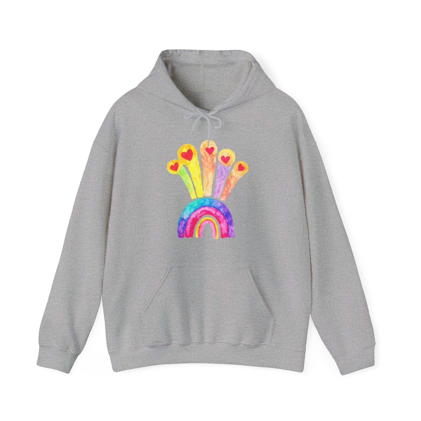 Kids Drawing Rainbow and Hearts Unisex Heavy Blend™ Hooded Sweatshirt