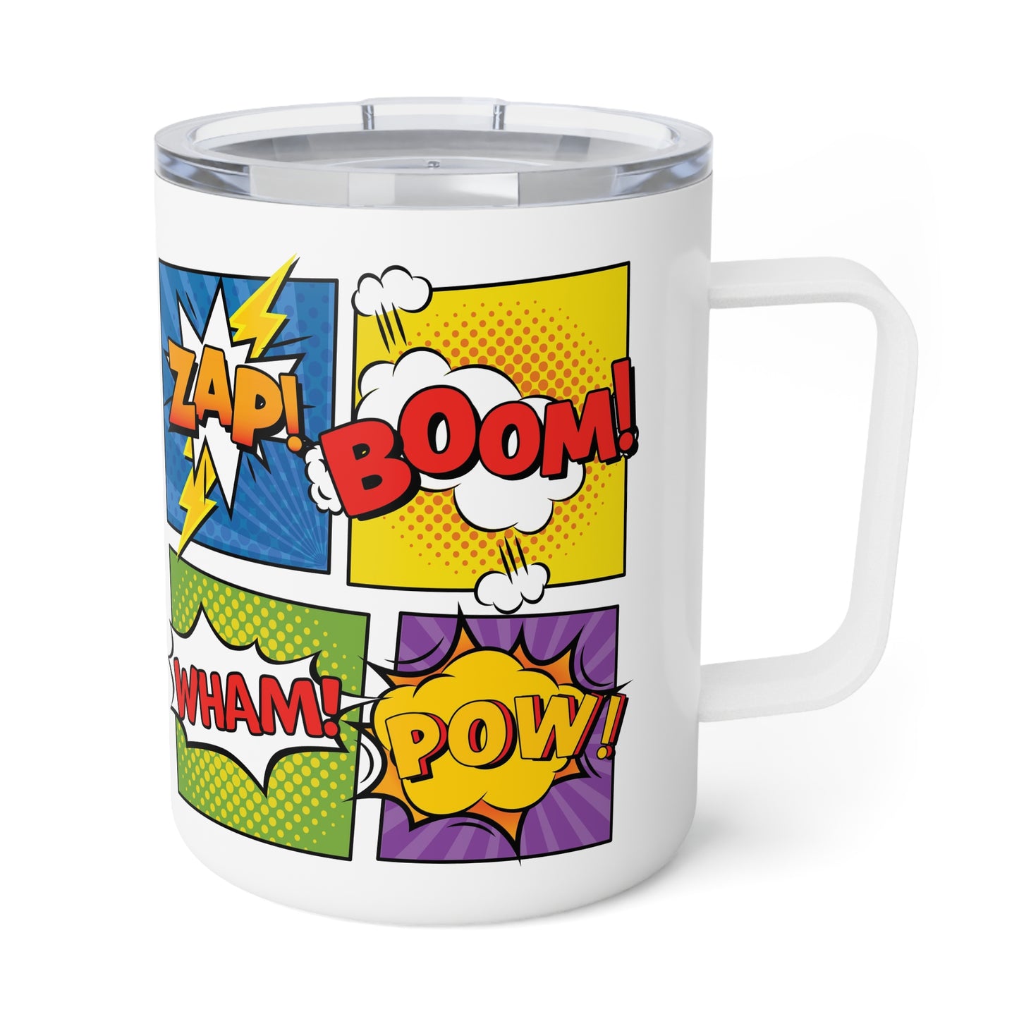 Pow! Bang! Zap! Cartoon Onomatopeias Insulated Coffee Mug, 10oz