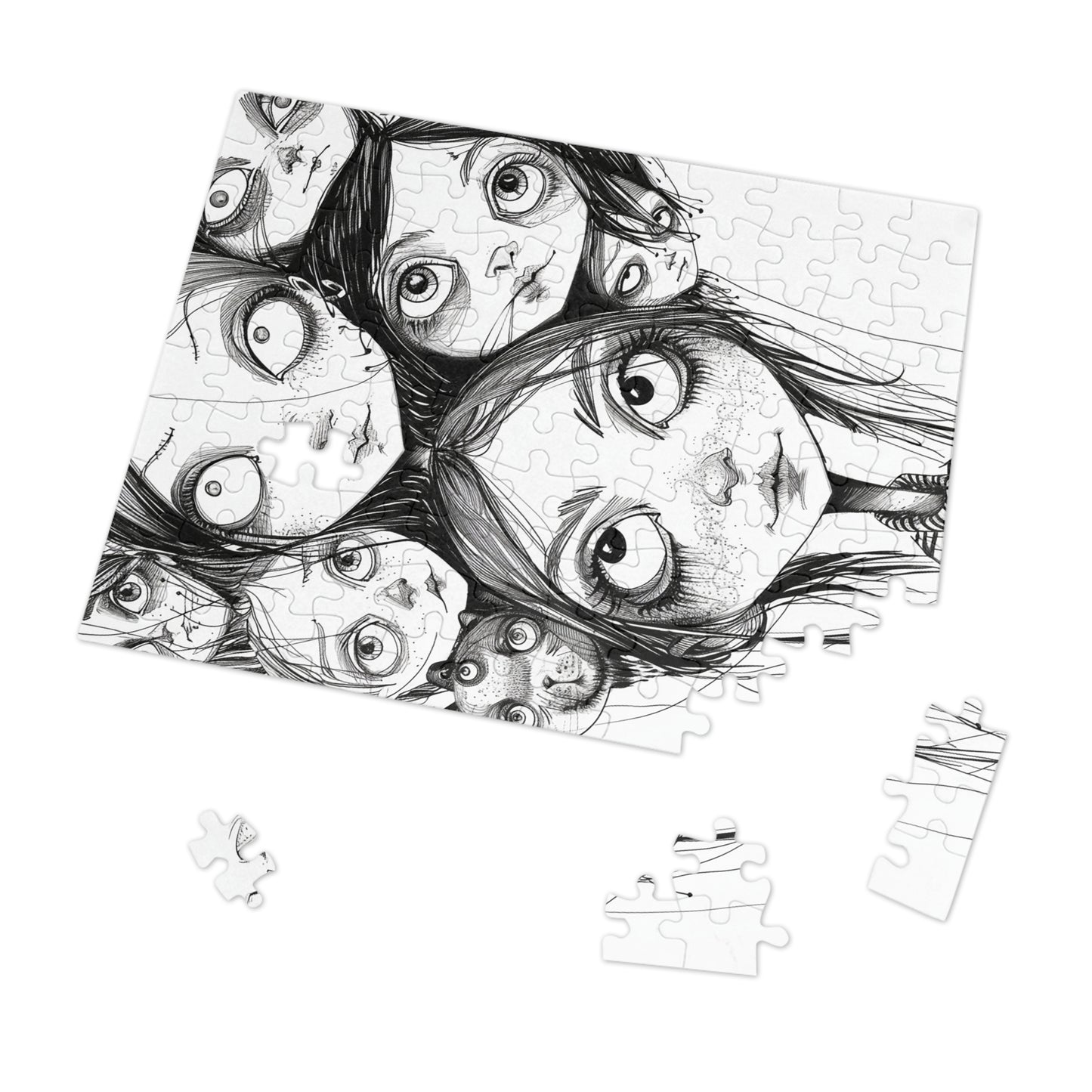 Black and White Multiple Personality Drawing Jigsaw Puzzle (30, 110, 252, 500,1000-Piece)