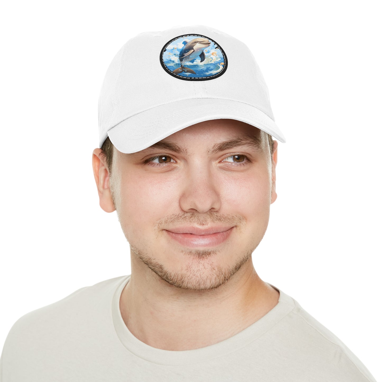 Happy Dolphin Dad Hat with Leather Patch (Round)