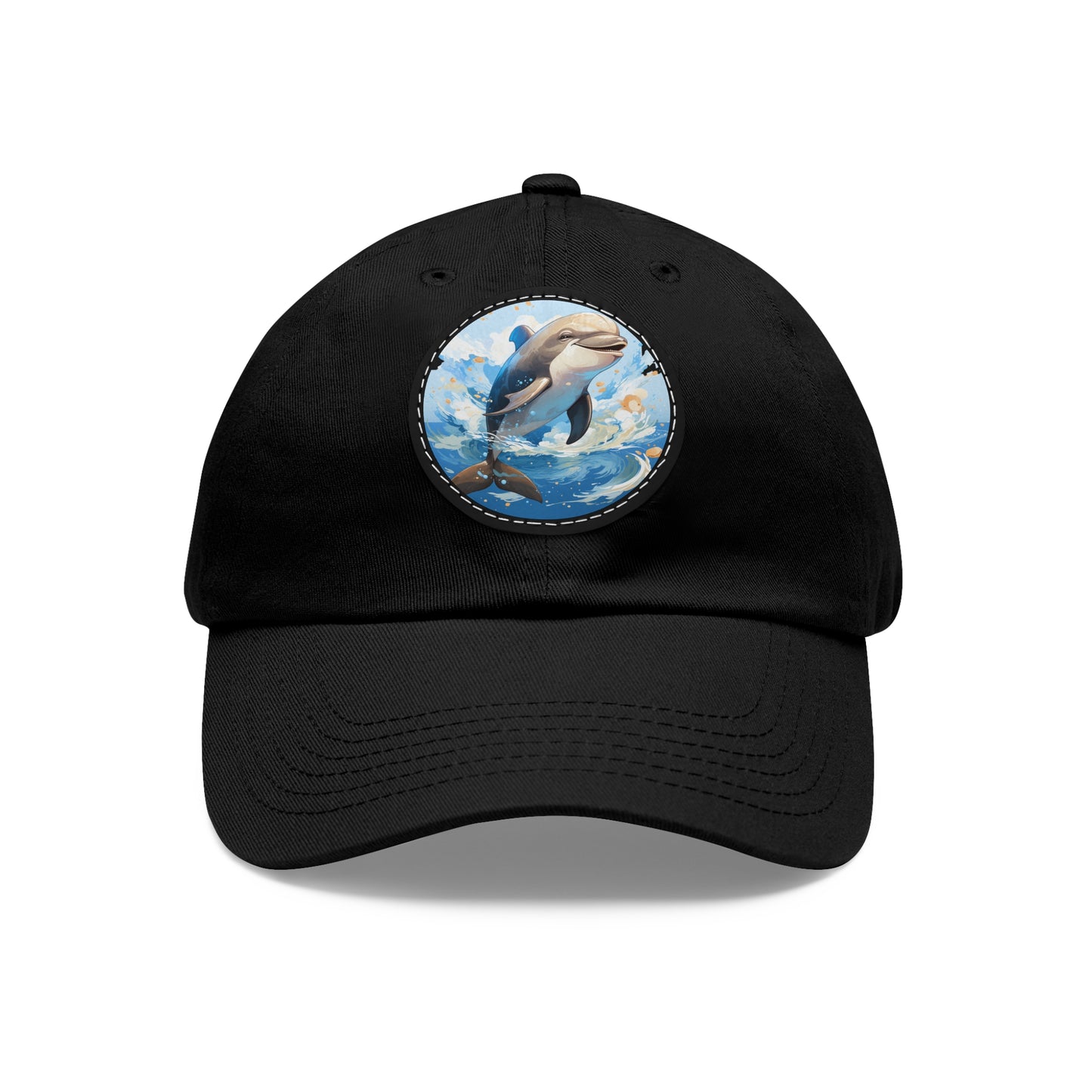 Happy Dolphin Dad Hat with Leather Patch (Round)