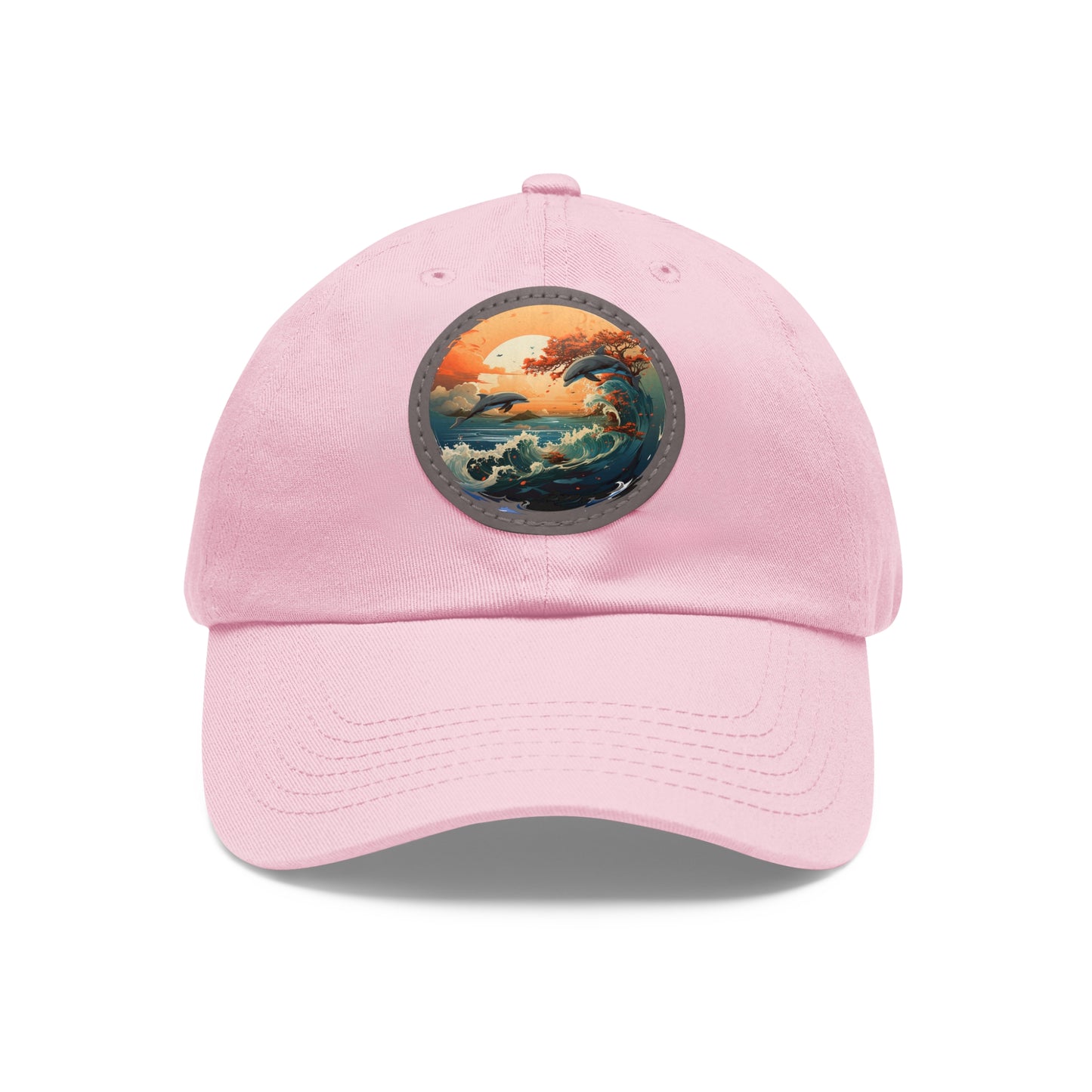 Sunset Dolphins Leather Patch (Round)