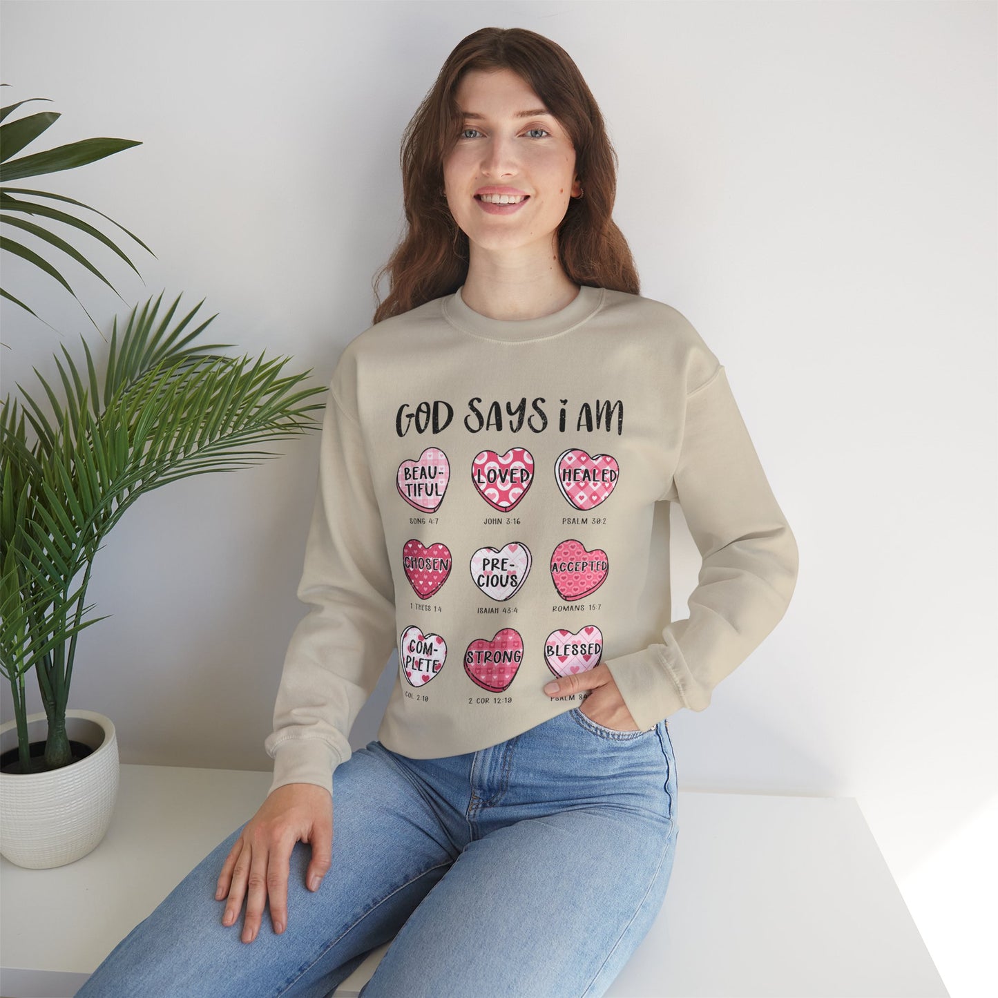 God Says I Am Candy Hearts Unisex Heavy Blend™ Crewneck Sweatshirt