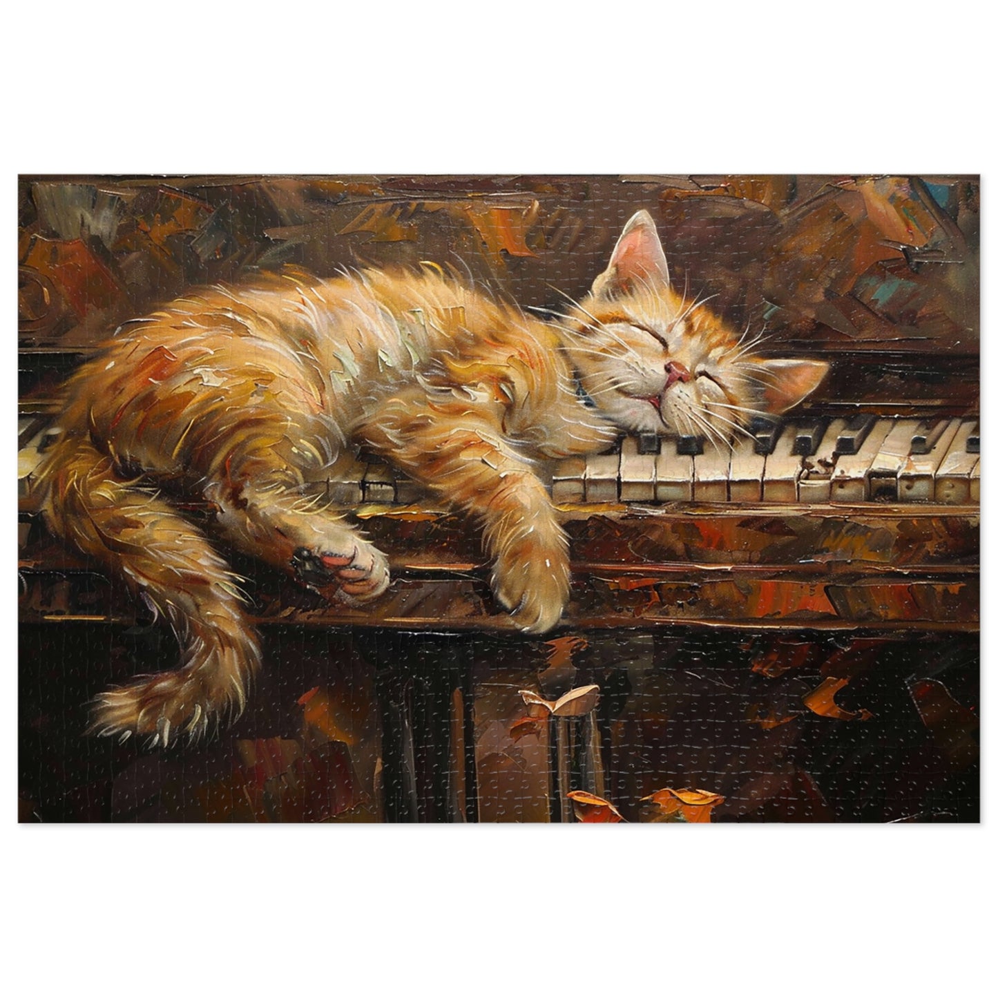 Sleeping Kitty on an Antique Piano Jigsaw Puzzle (30, 110, 252, 500,1000-Piece)