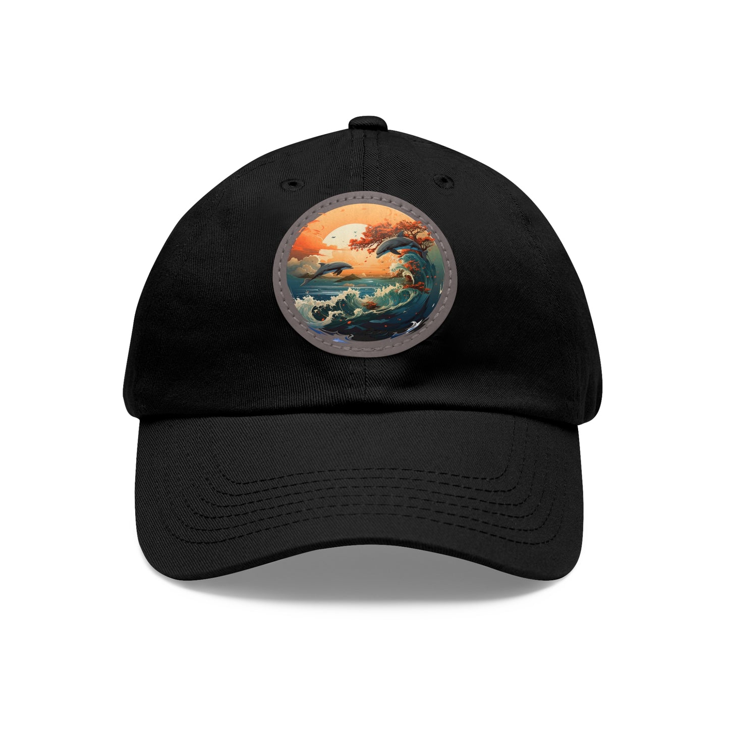 Sunset Dolphins Leather Patch (Round)