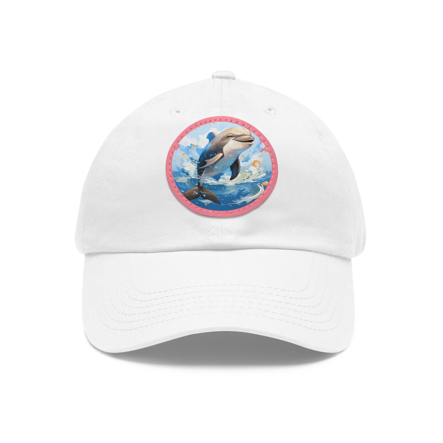 Happy Dolphin Dad Hat with Leather Patch (Round)