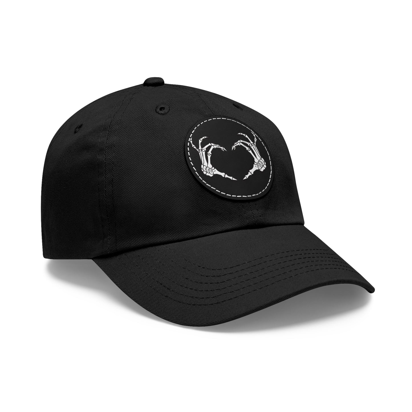 Skeleton Heart Hands Embroidery Dad Hat with Leather Patch (Round)
