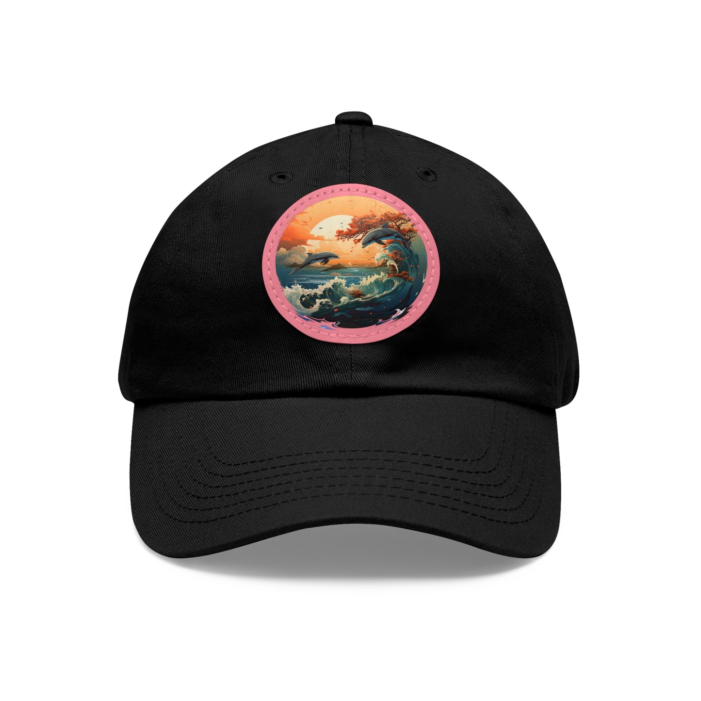 Sunset Dolphins Leather Patch (Round)