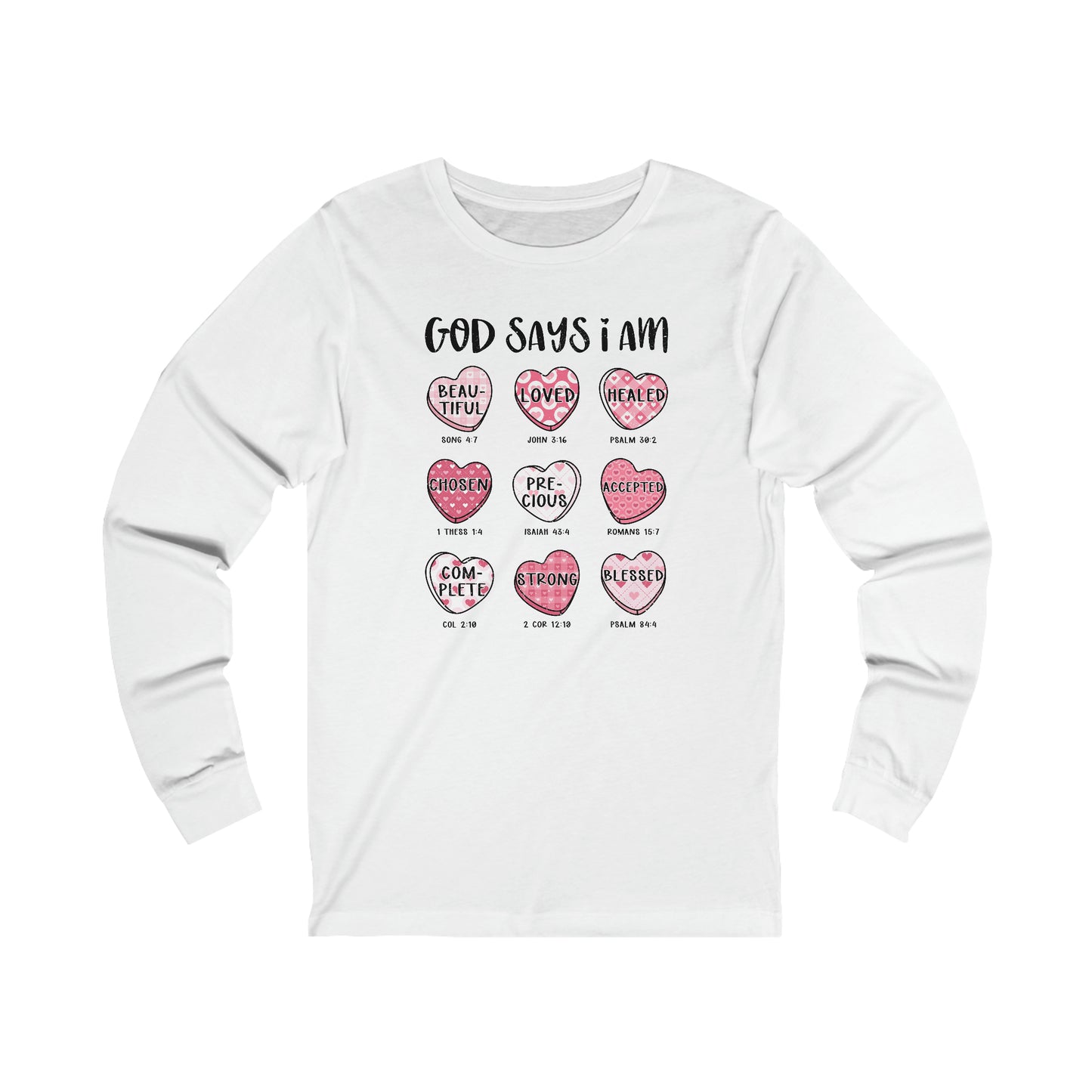 God Says I Am Candy Hearts Unisex Jersey Long Sleeve Tee