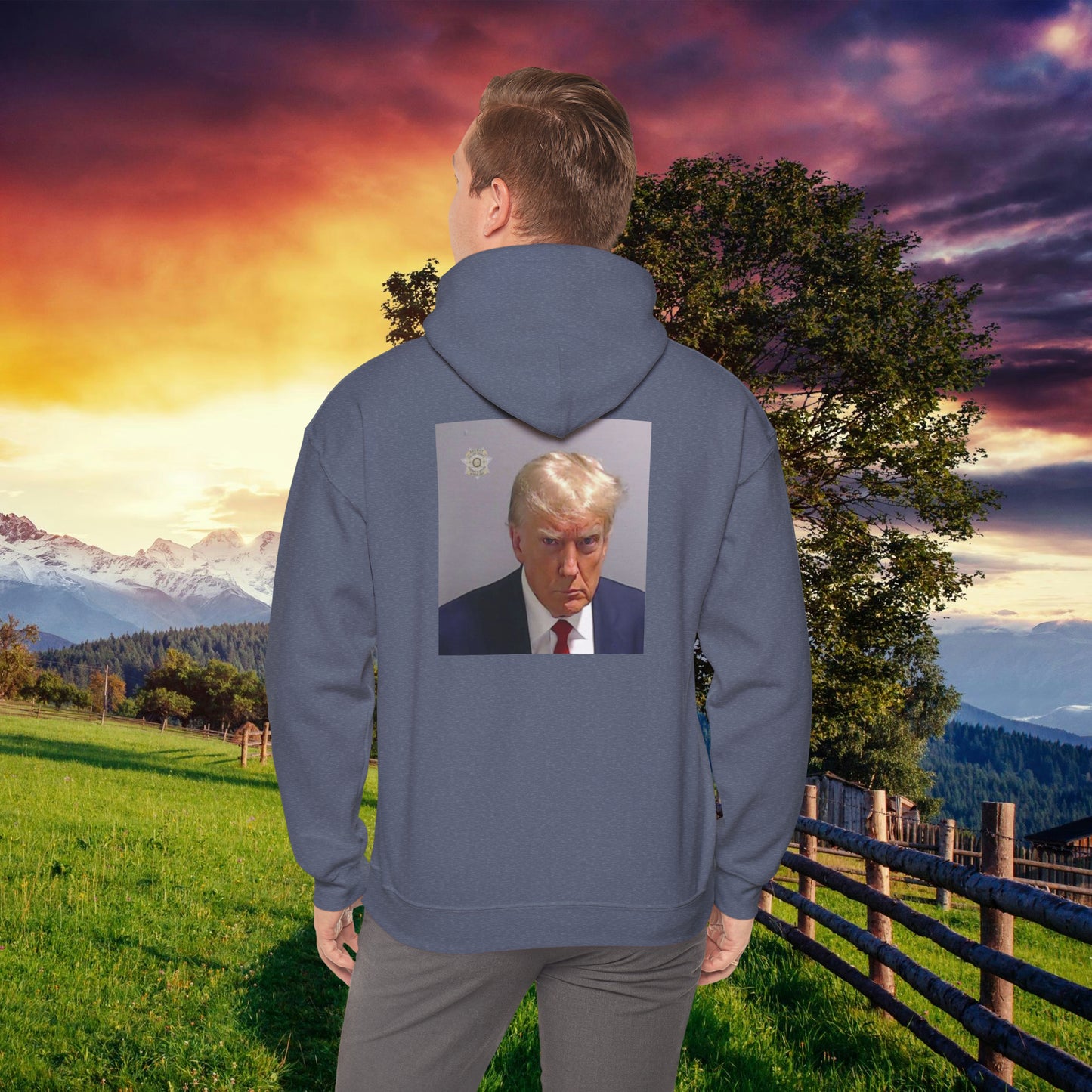 President Trump Mug Shot Back Print Hoodie Sweatshirt