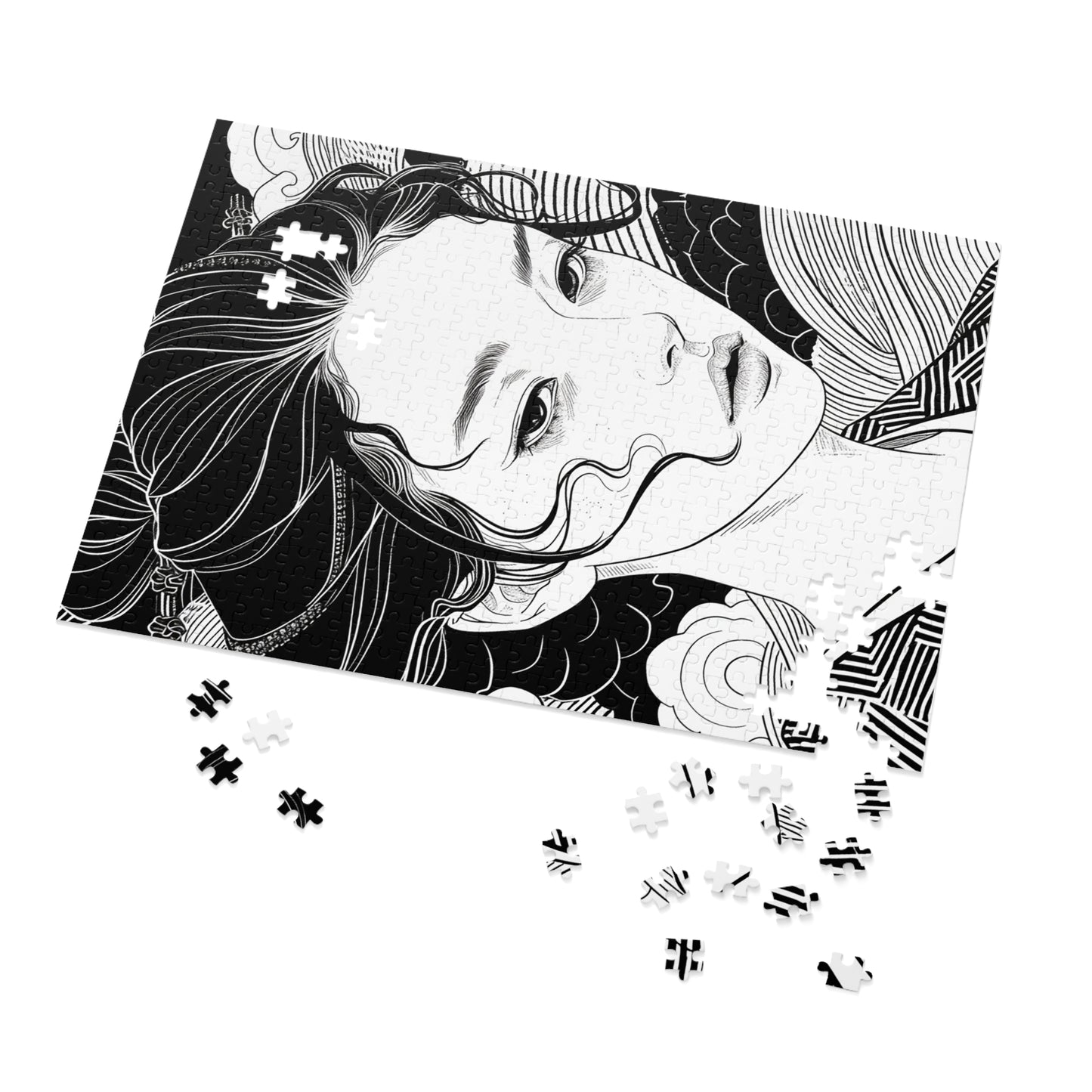 Black and White Ukiyo-e Woman Jigsaw Puzzle (30, 110, 252, 500,1000-Piece)