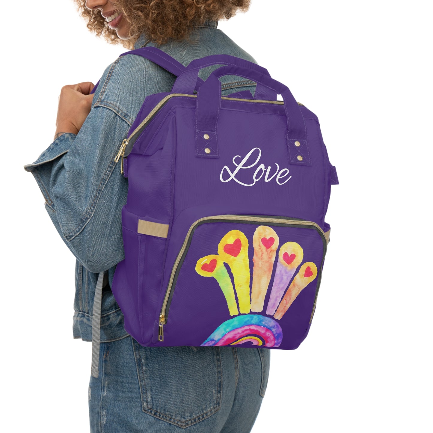Kids Rainbow and Hearts Drawing LOVE Multifunctional Backpack / Diaper bag
