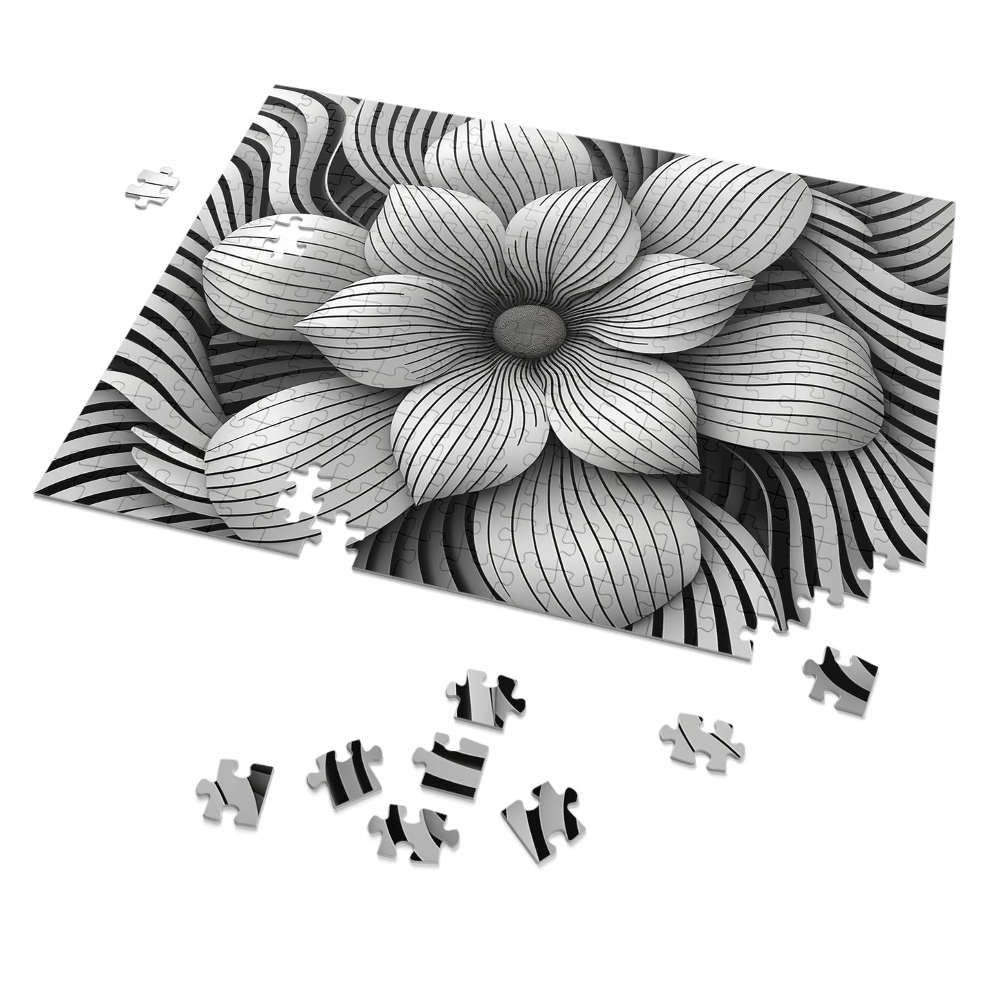 Black and White Flower Drawing Jigsaw Puzzle (30, 110, 252, 500,1000-Piece)