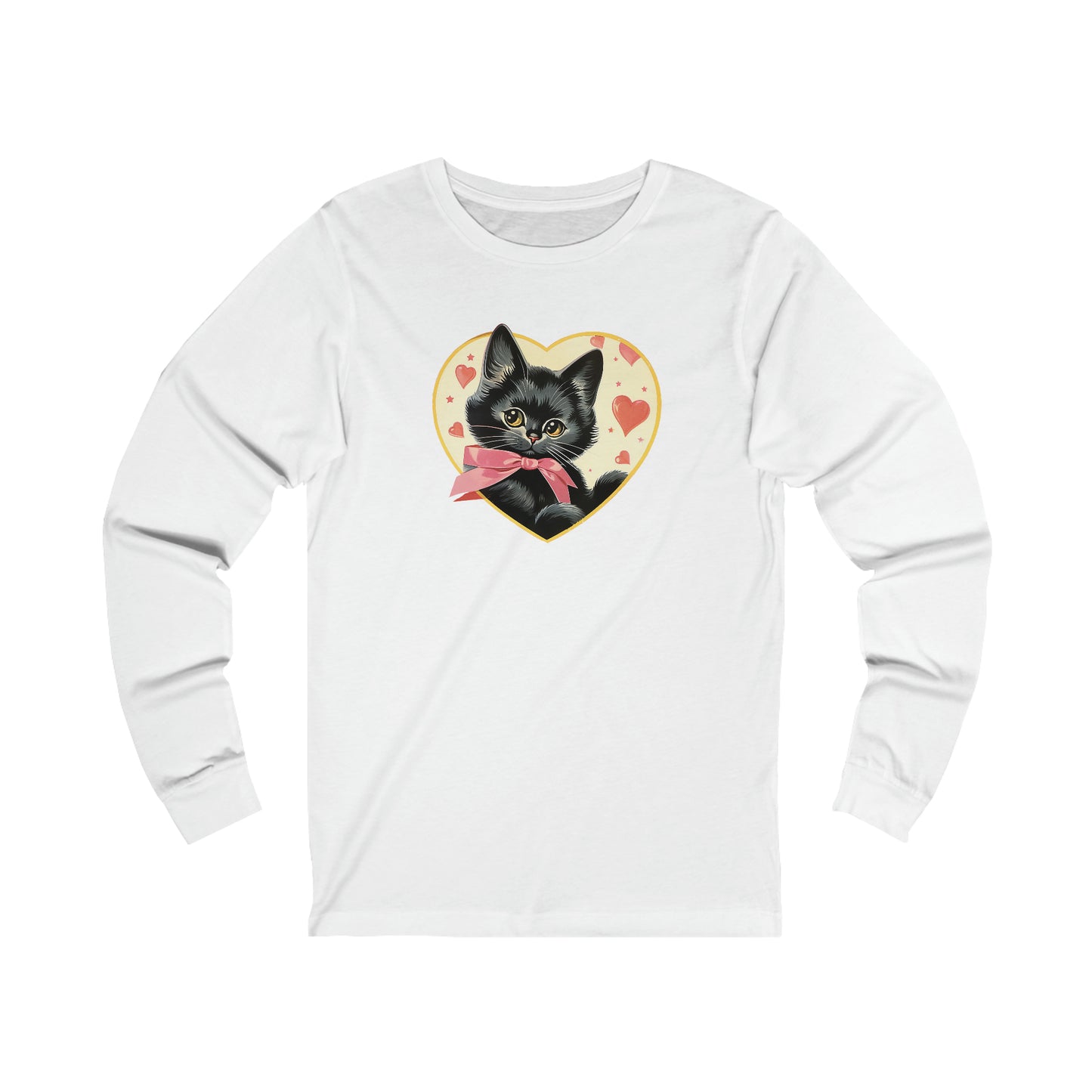 Retro Valentine Kitty Cat Unisex Jersey Long Sleeve Tee