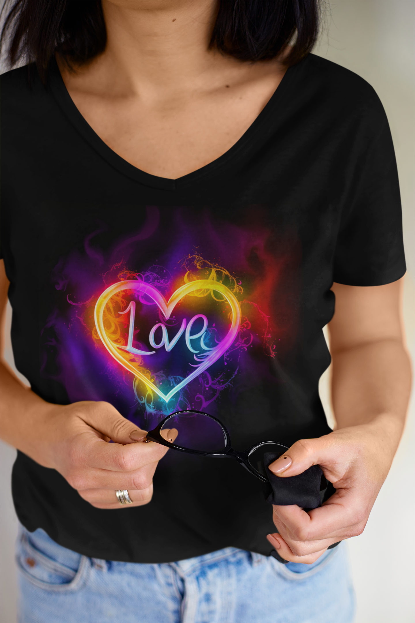 Neon LOVE! Unisex Jersey Short Sleeve V-Neck Tee
