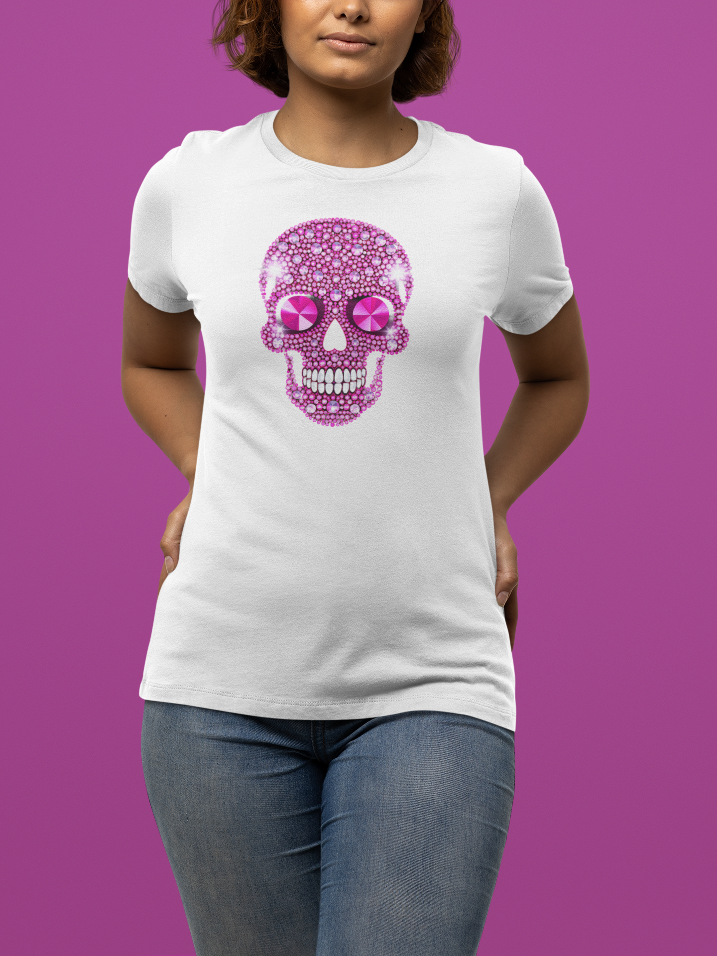 Halloween Pink Skull Unisex Jersey Short Sleeve V-Neck Tee