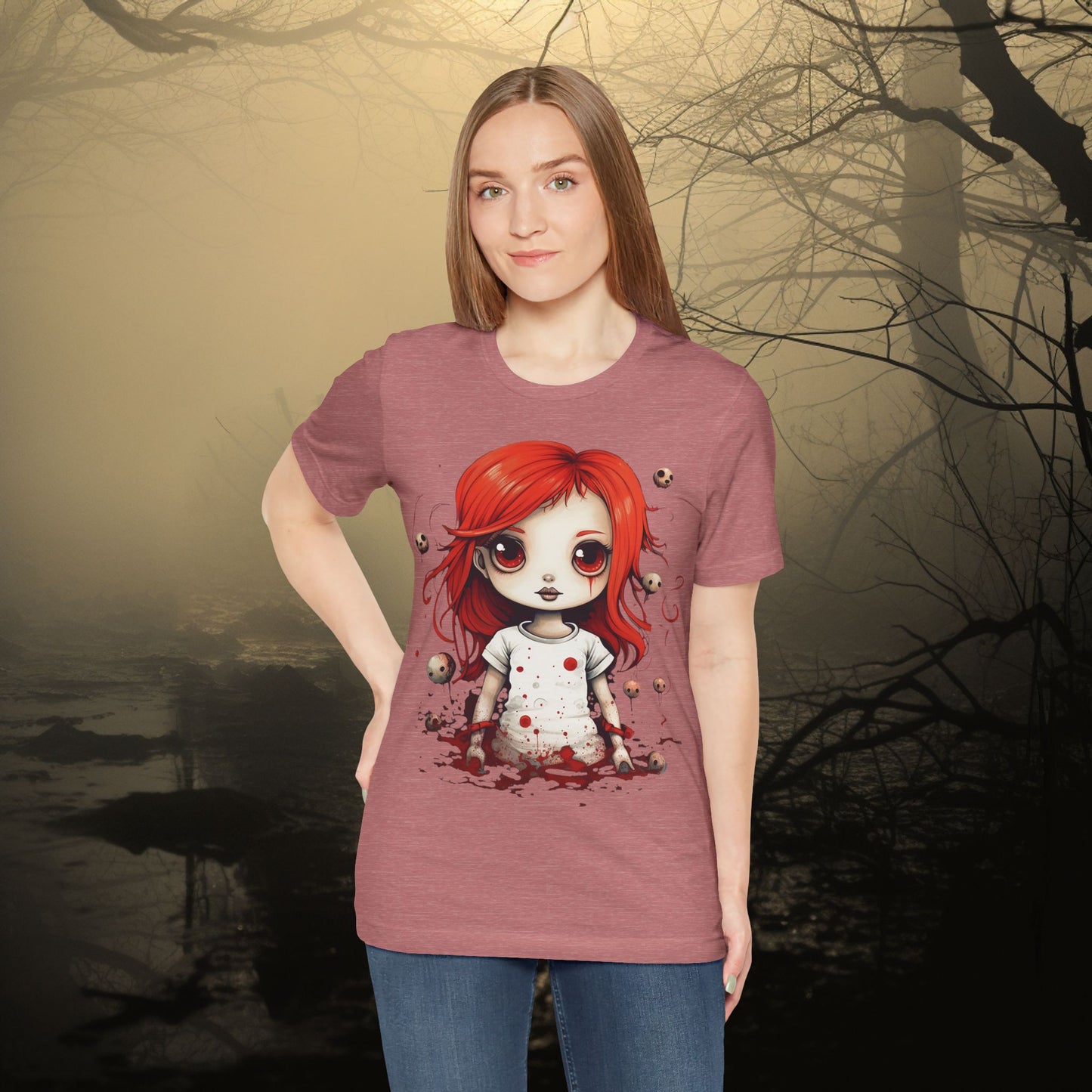 Pretty Creepy Doll Halloween Unisex Jersey Short Sleeve Tee