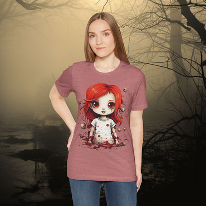 Pretty Creepy Doll Halloween Unisex Jersey Short Sleeve Tee