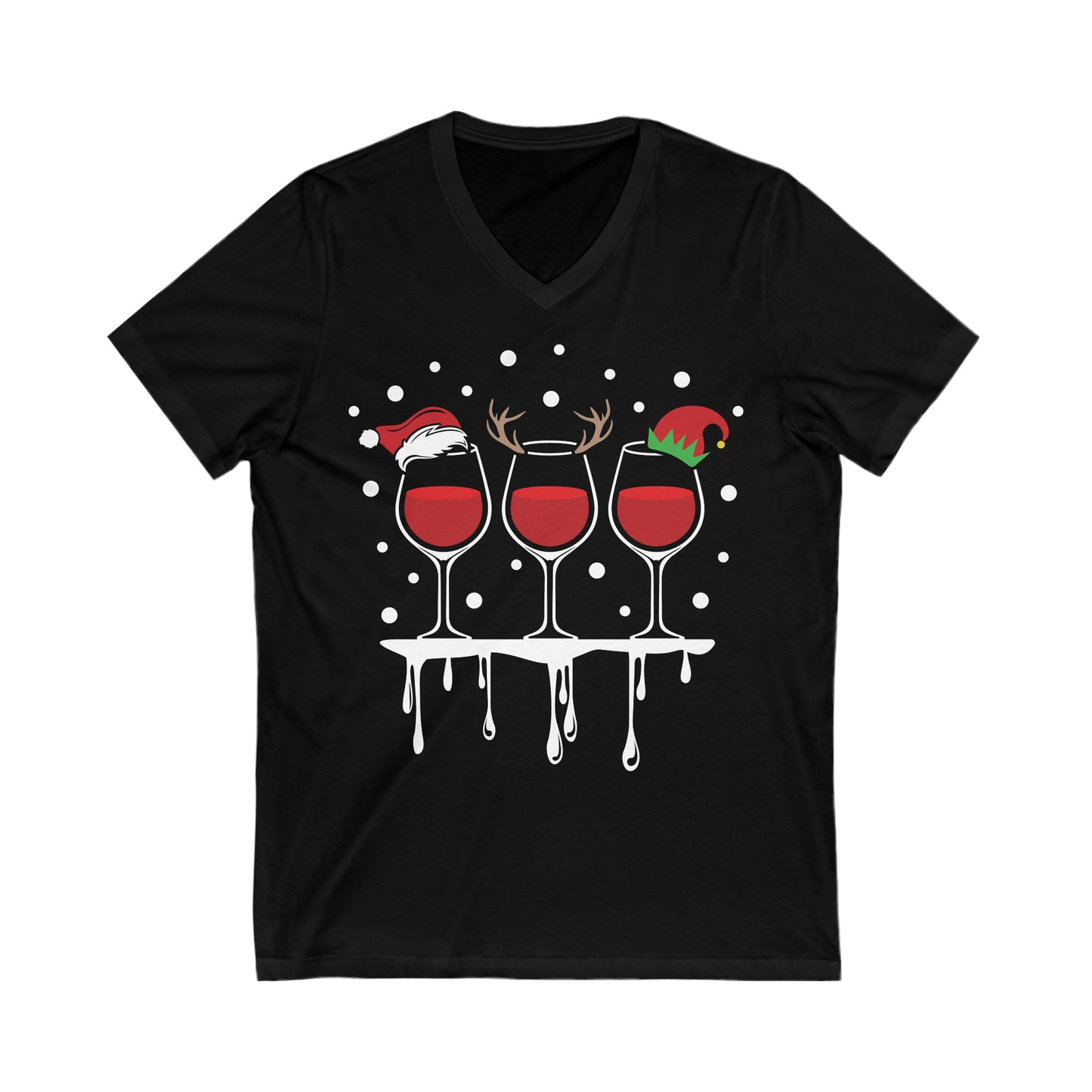 Christmas Wine Jersey Short Sleeve V-Neck Tee