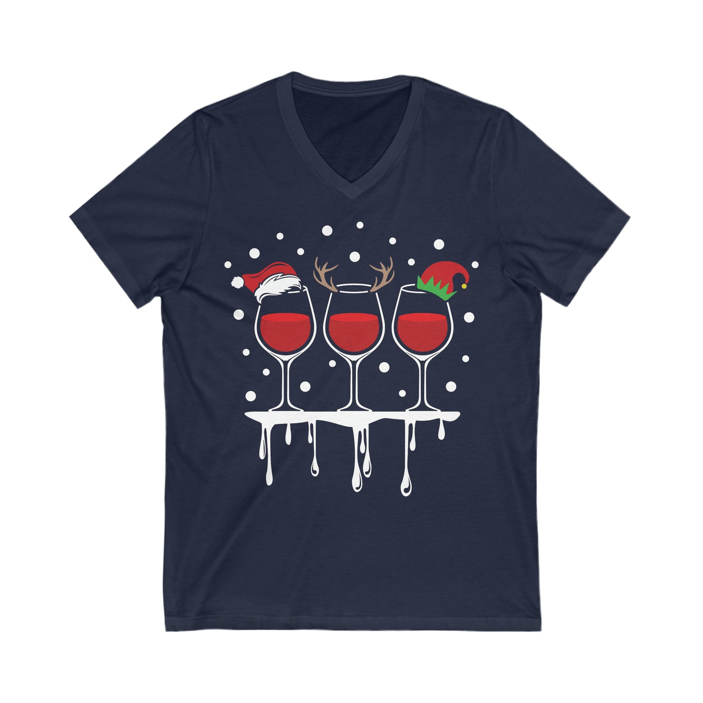 Christmas Wine Jersey Short Sleeve V-Neck Tee