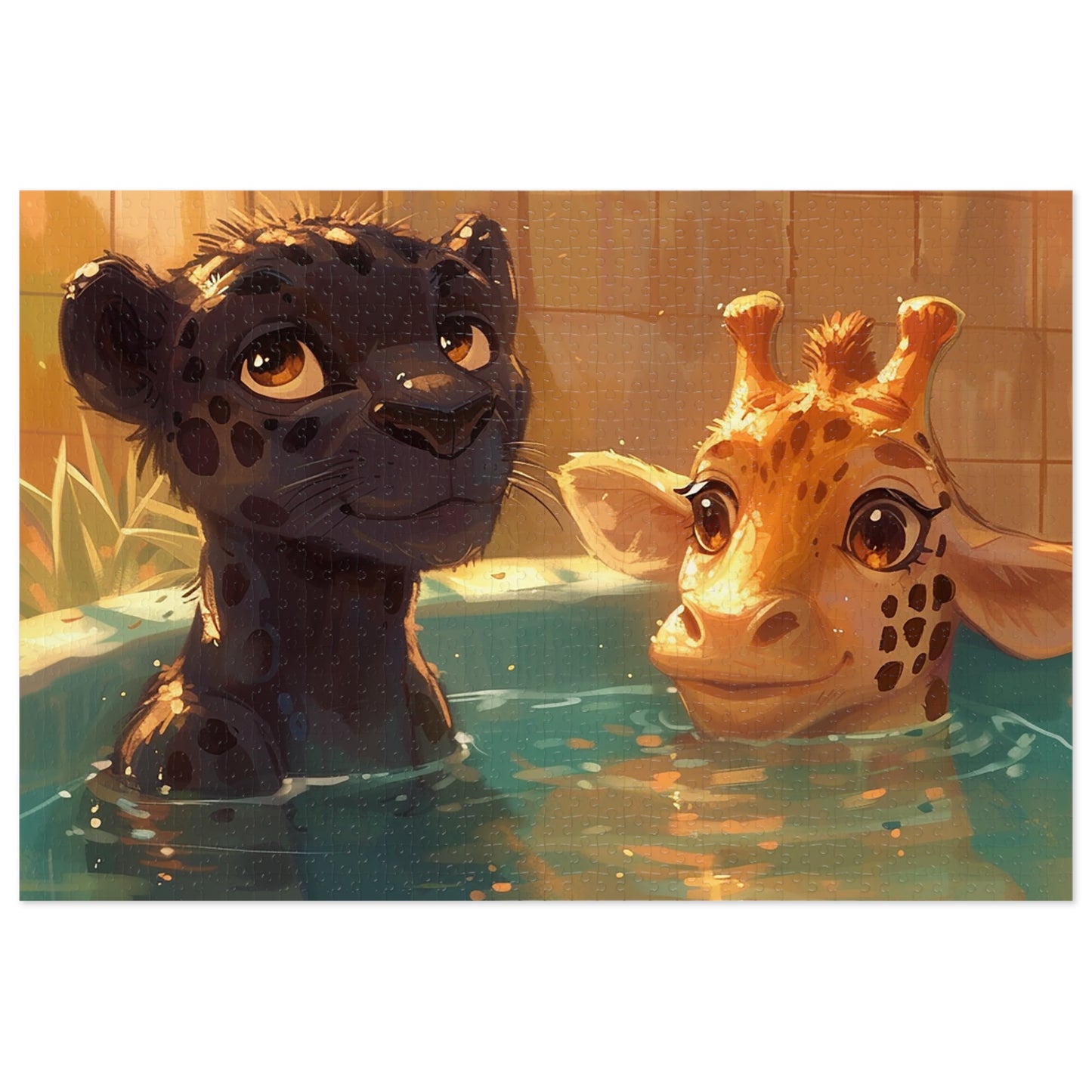 Panther and Giraffe Relaxing in a Hot Tub  Jigsaw Puzzle (30, 110, 252, 500,1000-Piece)